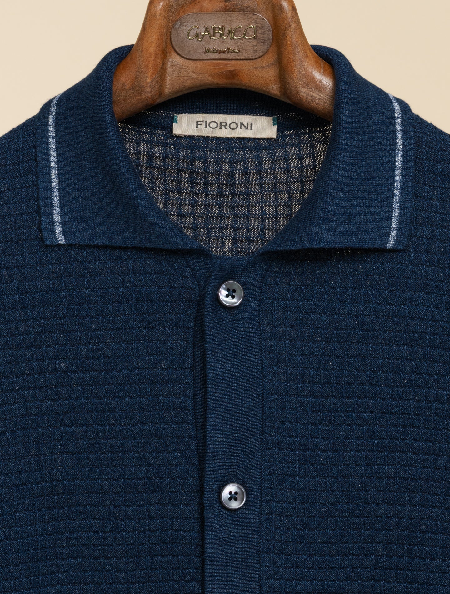 Textured Knit Polo Shirt Short Sleeve Navy