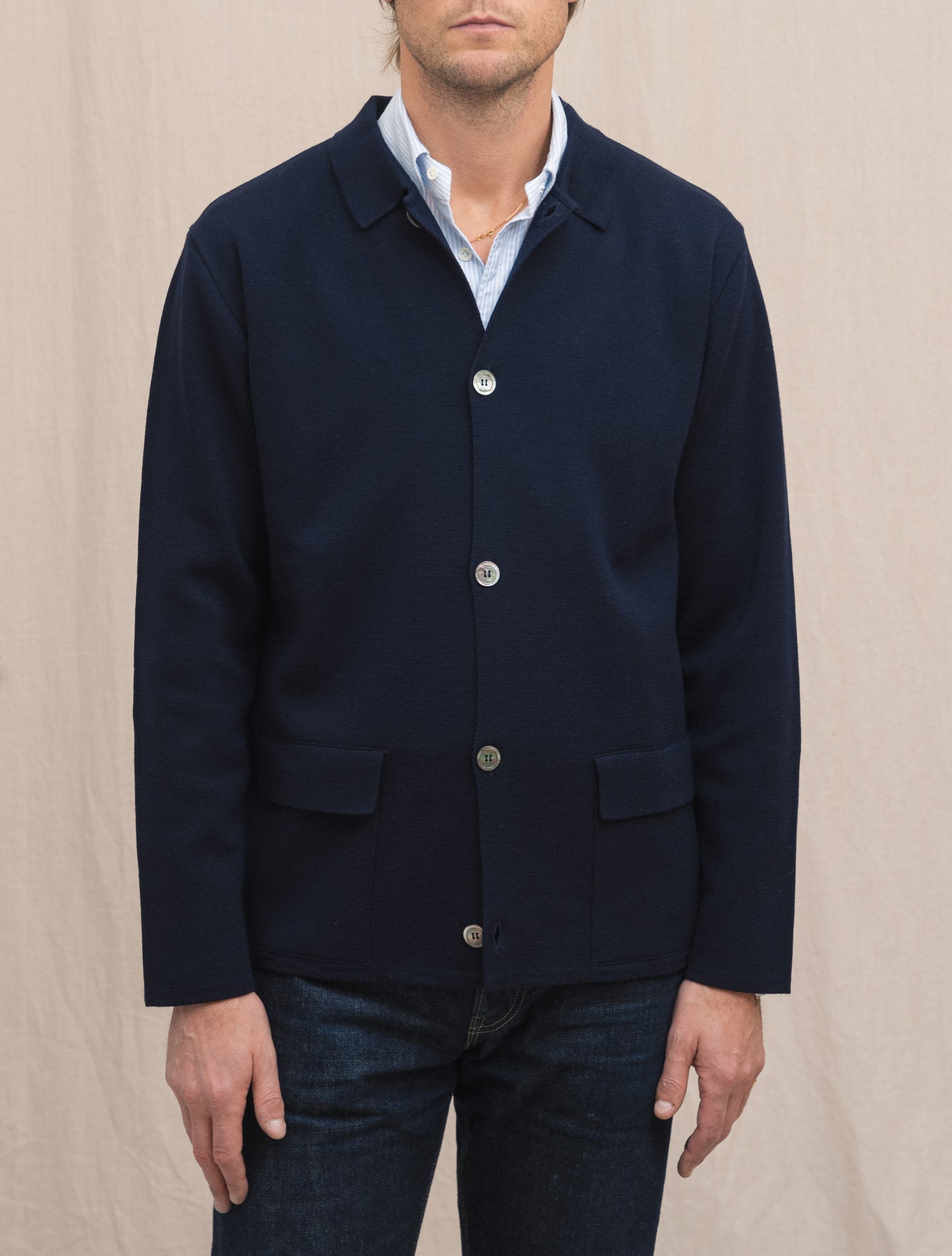 Knitted Milano Stitch Cardigan Jacket Navy