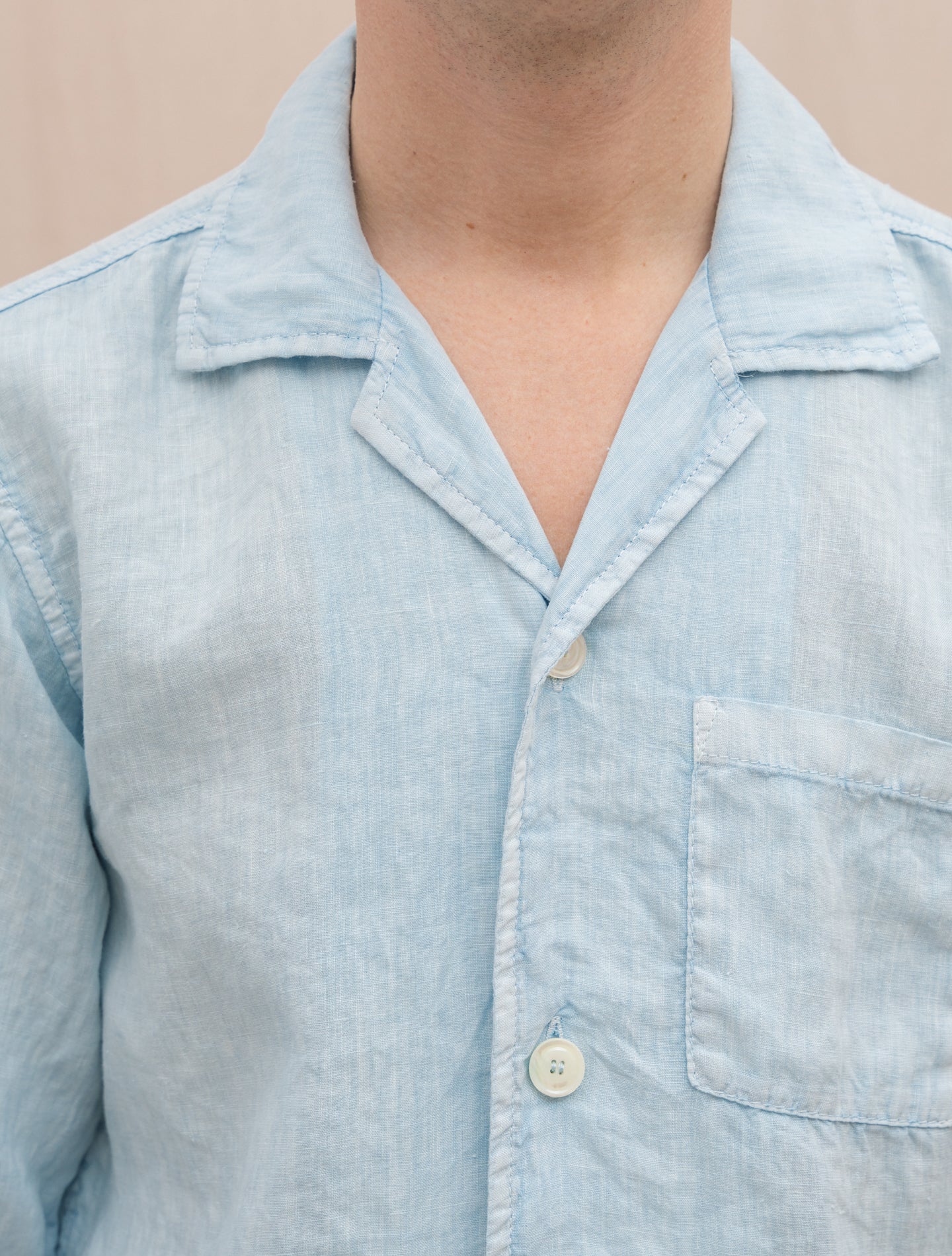 Ago Linen Bowling Shirt Sky Blue Aspesi Shirts Gabucci