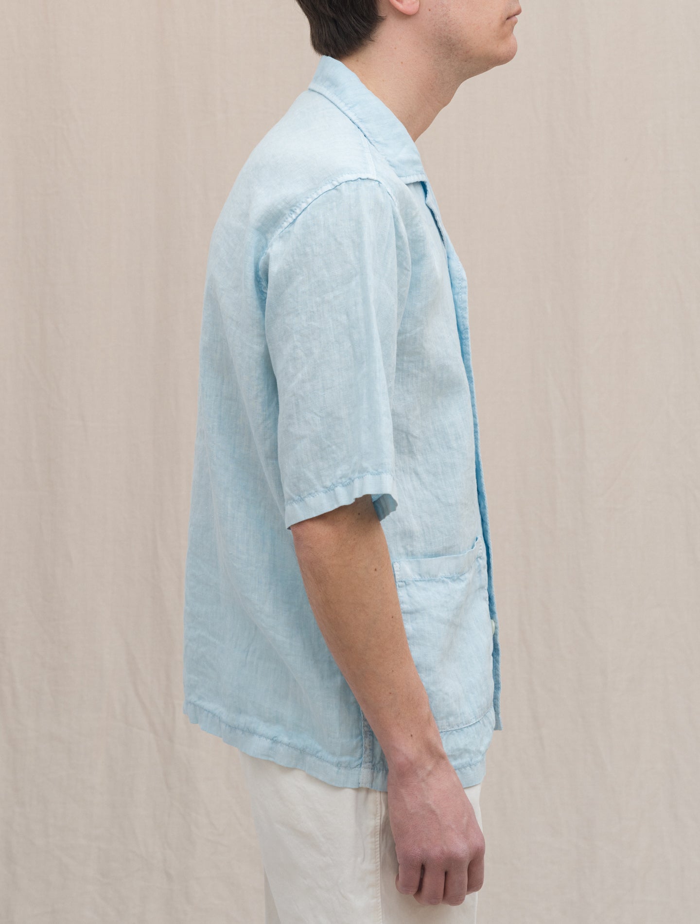 Ago Linen Bowling Shirt Sky Blue Aspesi Shirts XS