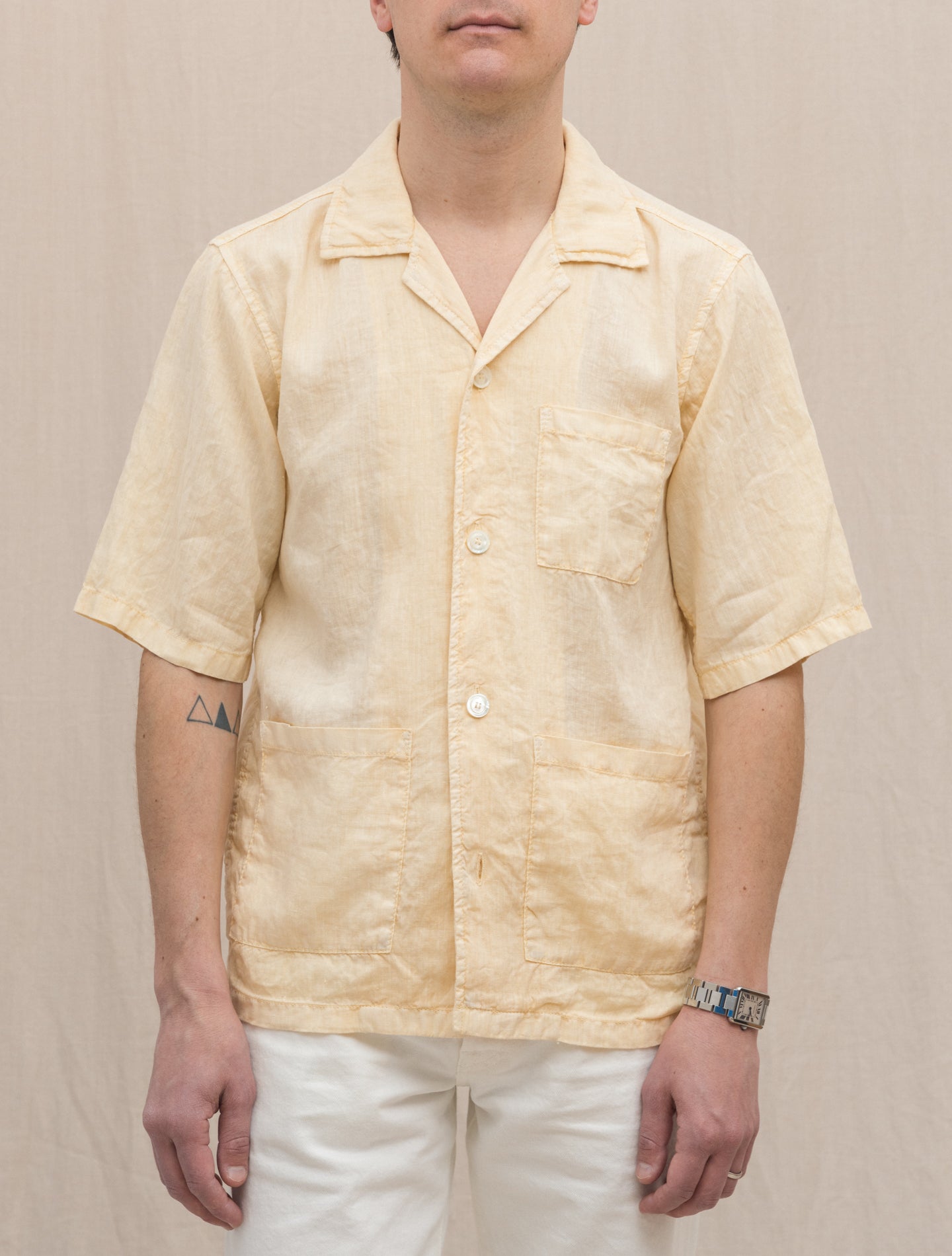 Ago Linen Bowling Shirt Yellow Aspesi Shirts Gabucci