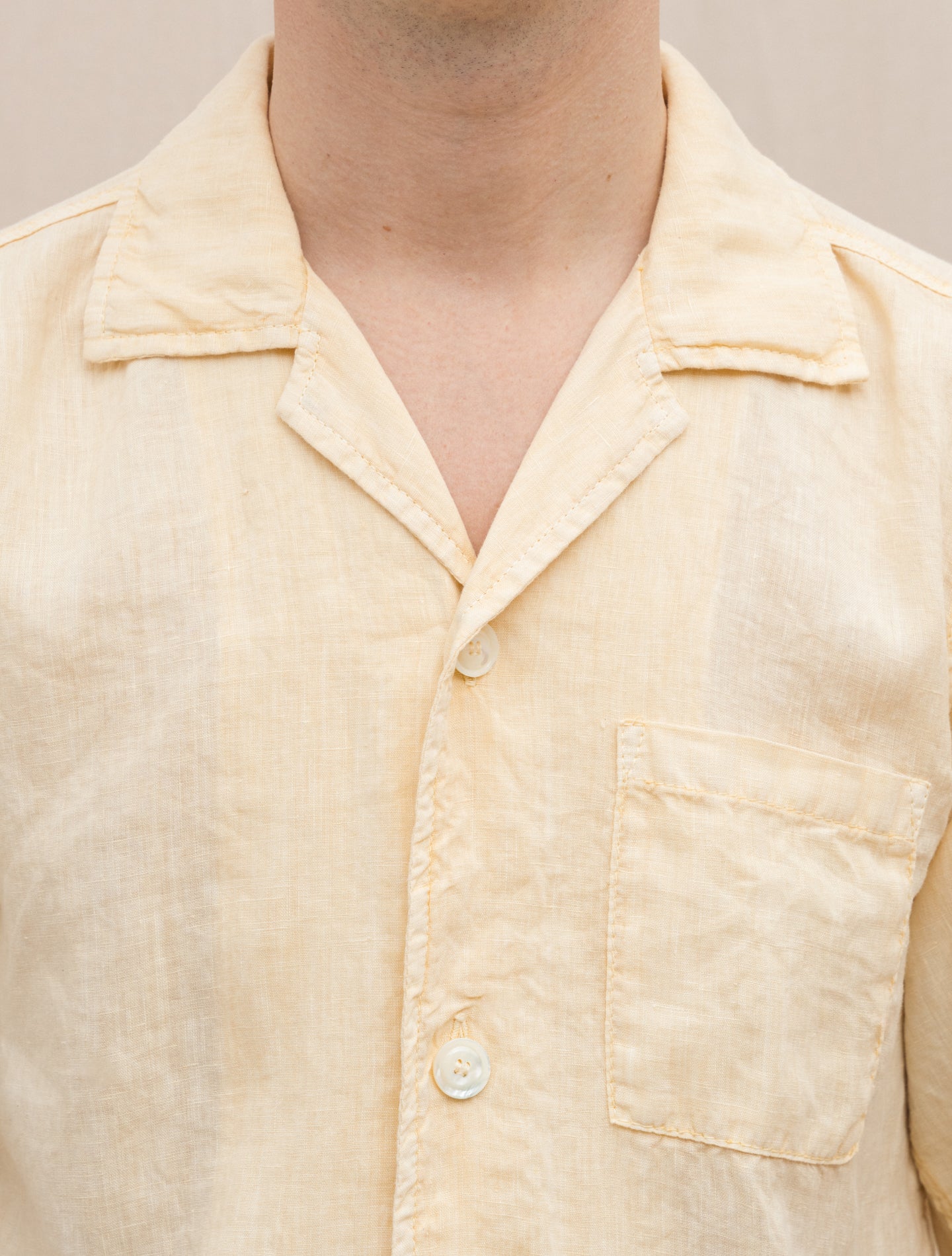 Ago Linen Bowling Shirt Yellow Aspesi Shirts XS