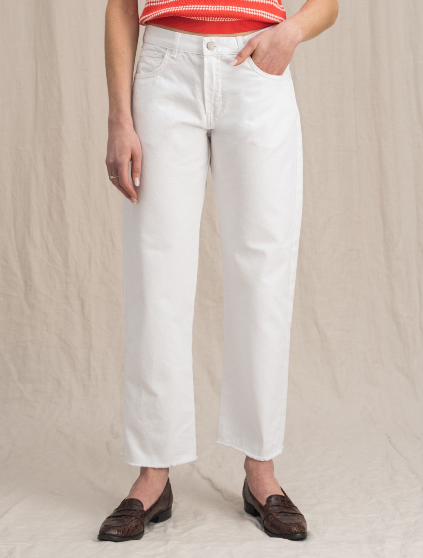 Alosa 5 Pocket Loose Fit Cotton Trousers White Massimo Alba Trousers 25