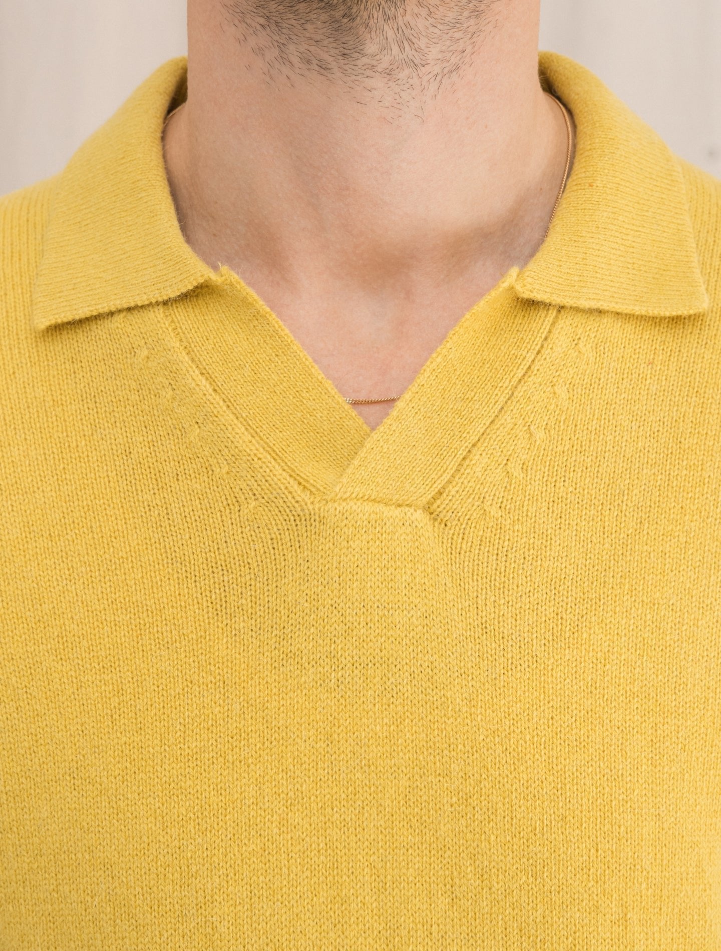 Alpaca Knitted V-neck Polo Shirt Mustard | Gabucci