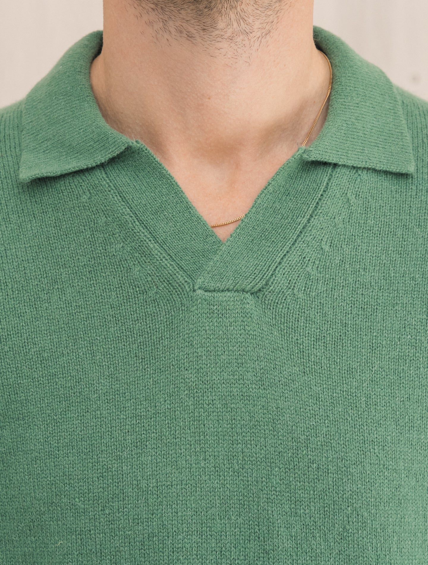 Alpaca Knitted V-neck Polo Shirt Salvia | Gabucci