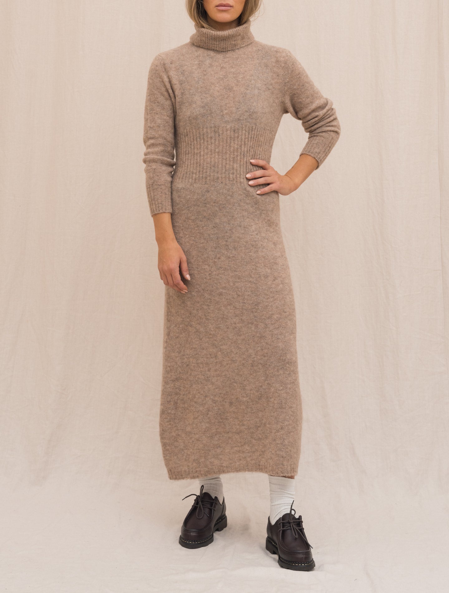 Alpaca Turtelneck Dress Beige Morgano Dresses IT 40