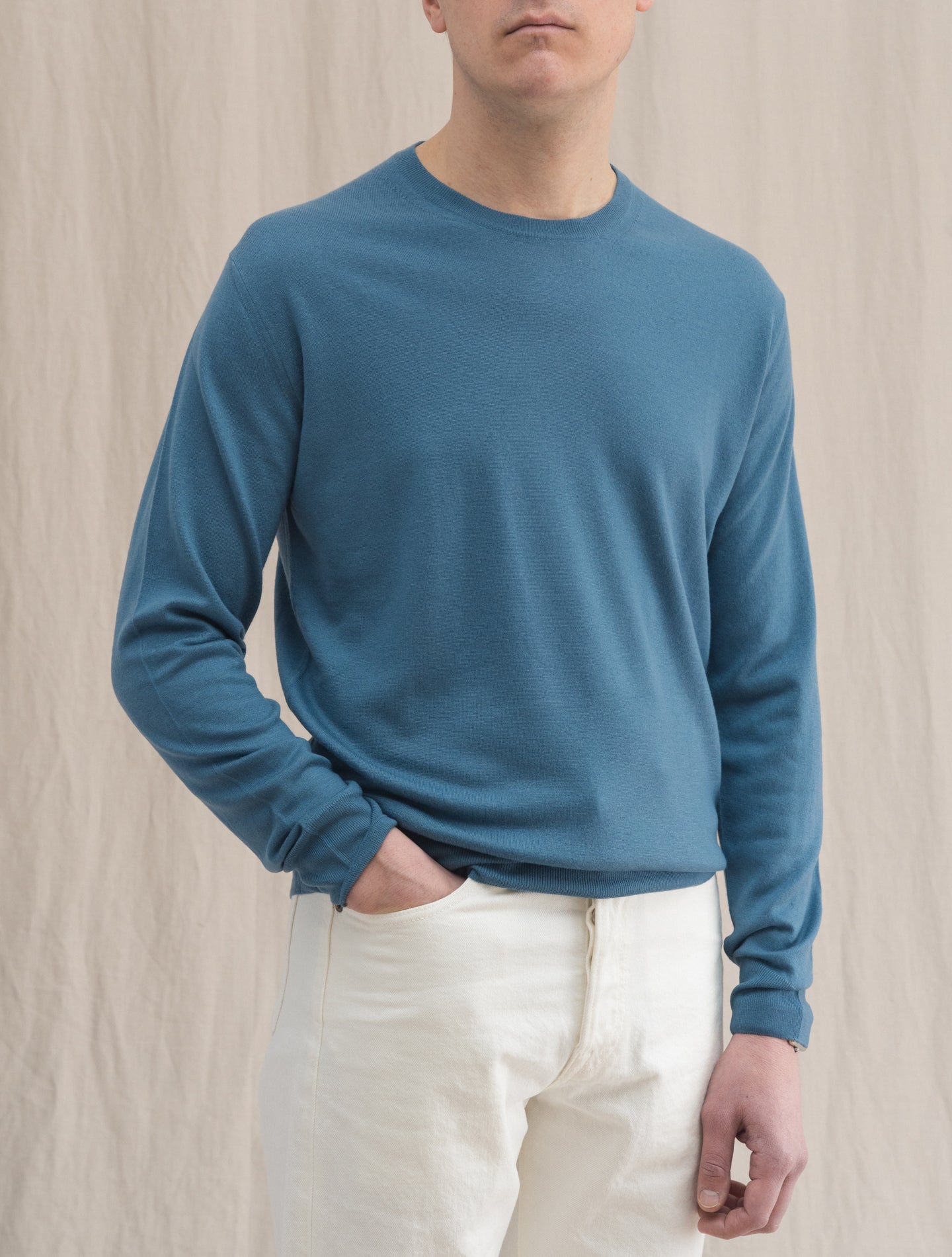 Argentina Super Cashmere Knitted crewneck Dusty Blue Fedeli Knitwear 48