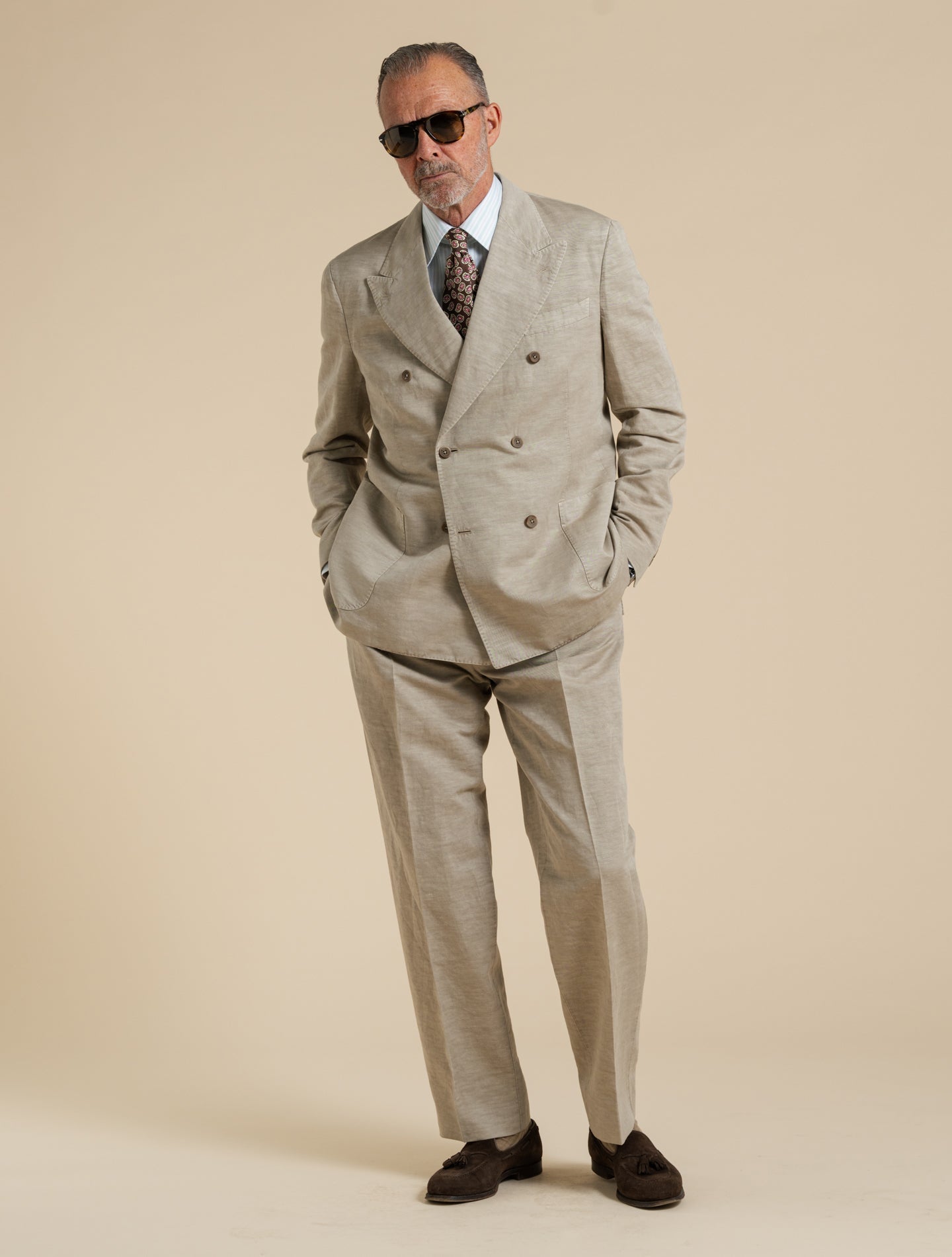 Art2 Double Breasted Linen Cotton Suit Beige Gigi Suits 48