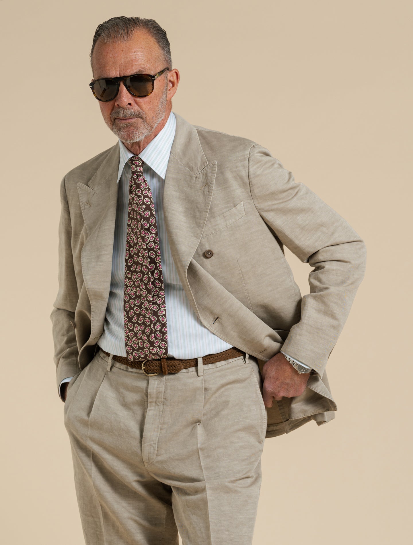 Art2 Double Breasted Linen Cotton Suit Beige Gigi Suits 48