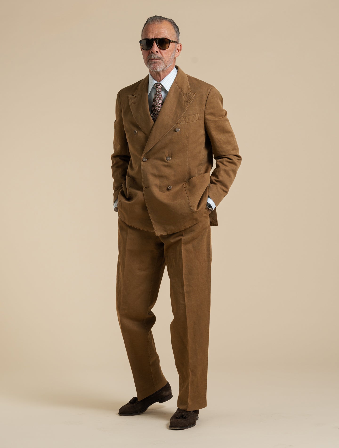 Art2 Double Breasted Linen Cotton Suit Tabacco Gigi Suits 48