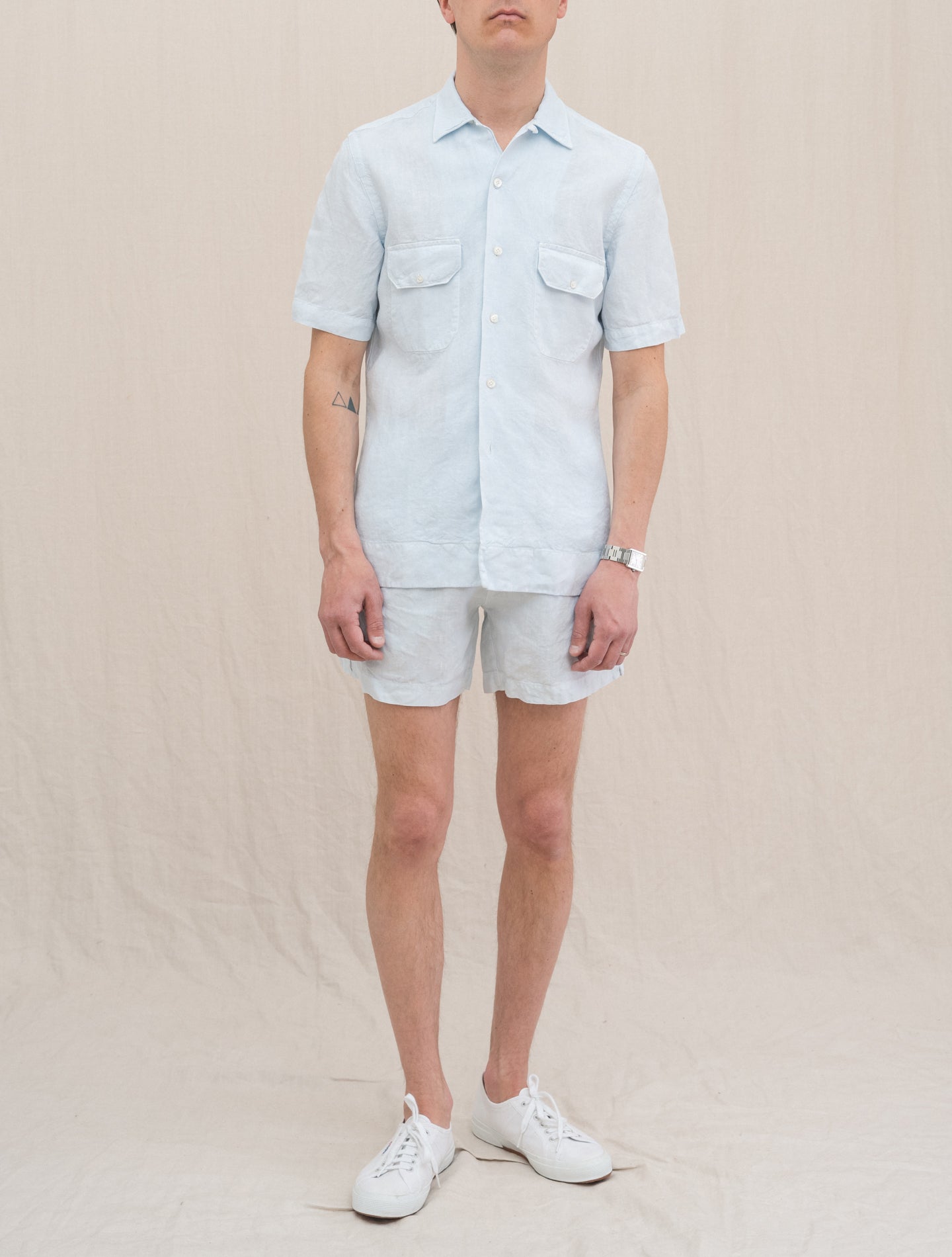 Baia Short Sleeve Linen Shirt Ice Blue Finamore Shirts S