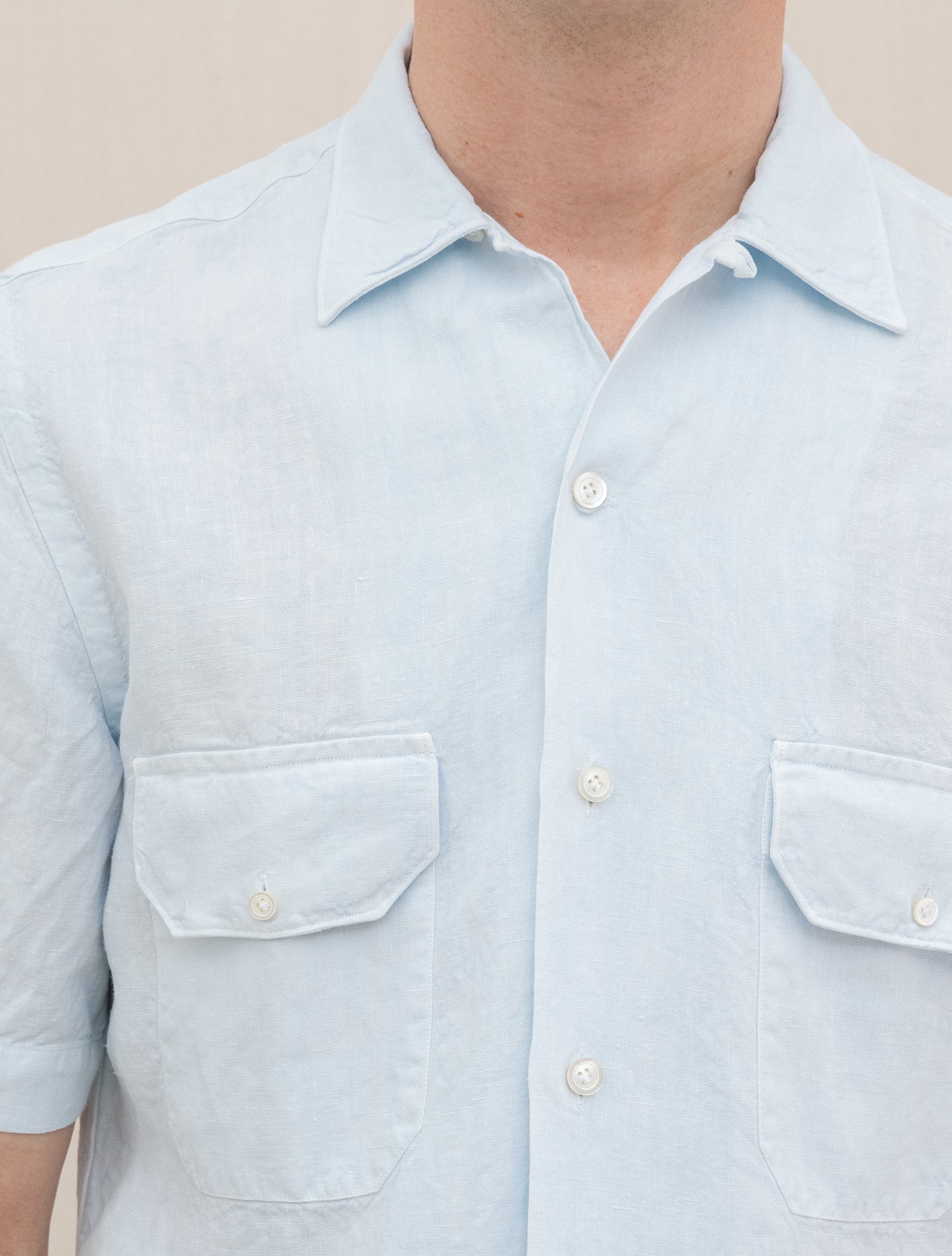 Baia Short Sleeve Linen Shirt Ice Blue Finamore Shirts S