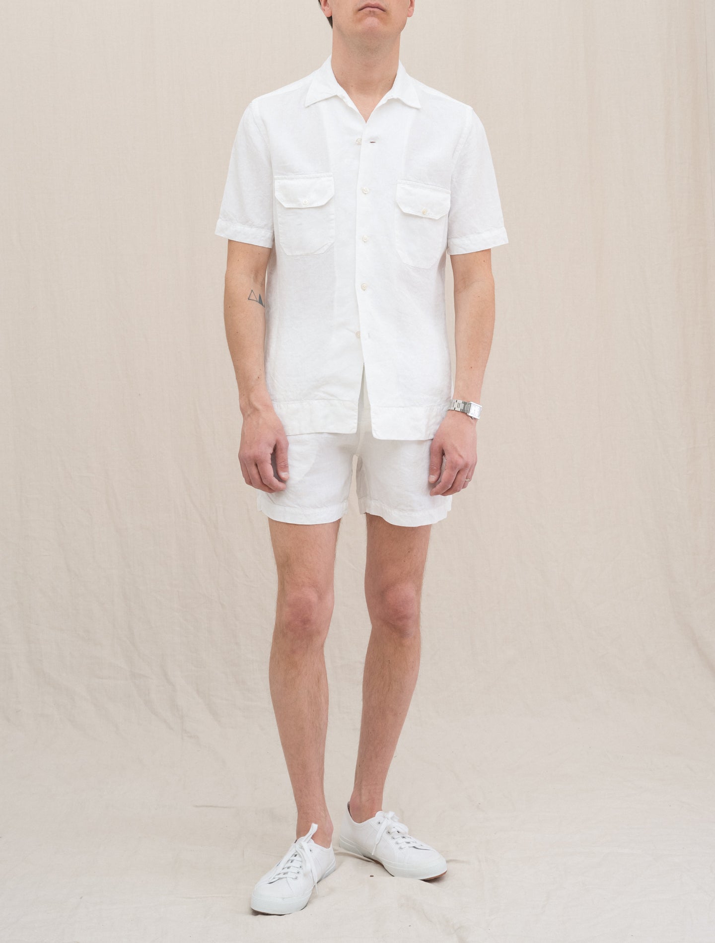 Baia Short Sleeve Linen Shirt White Finamore Shirts S