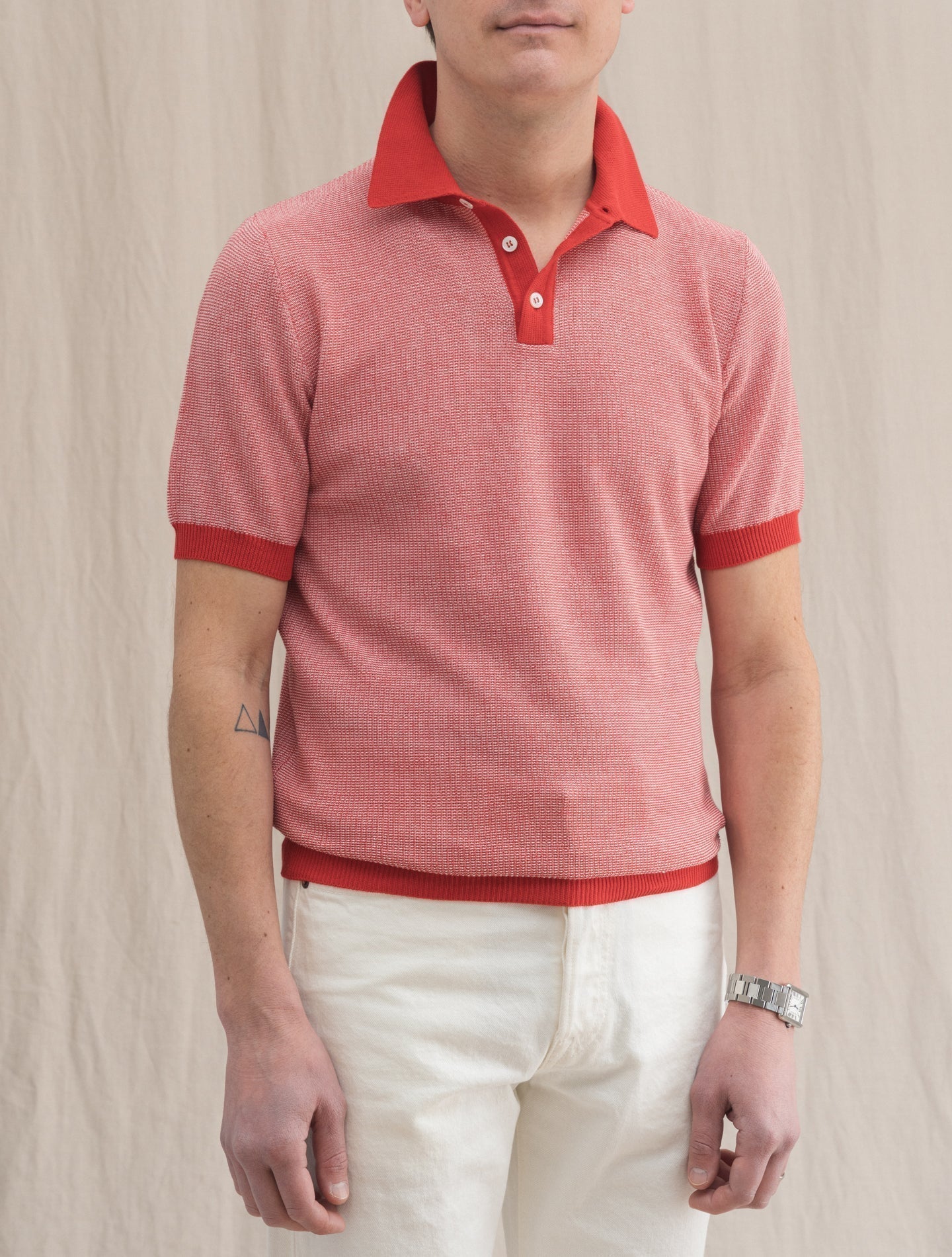 Basket Stitch Polo Shirt Short Sleeve Red Morgano Polo shirts 48