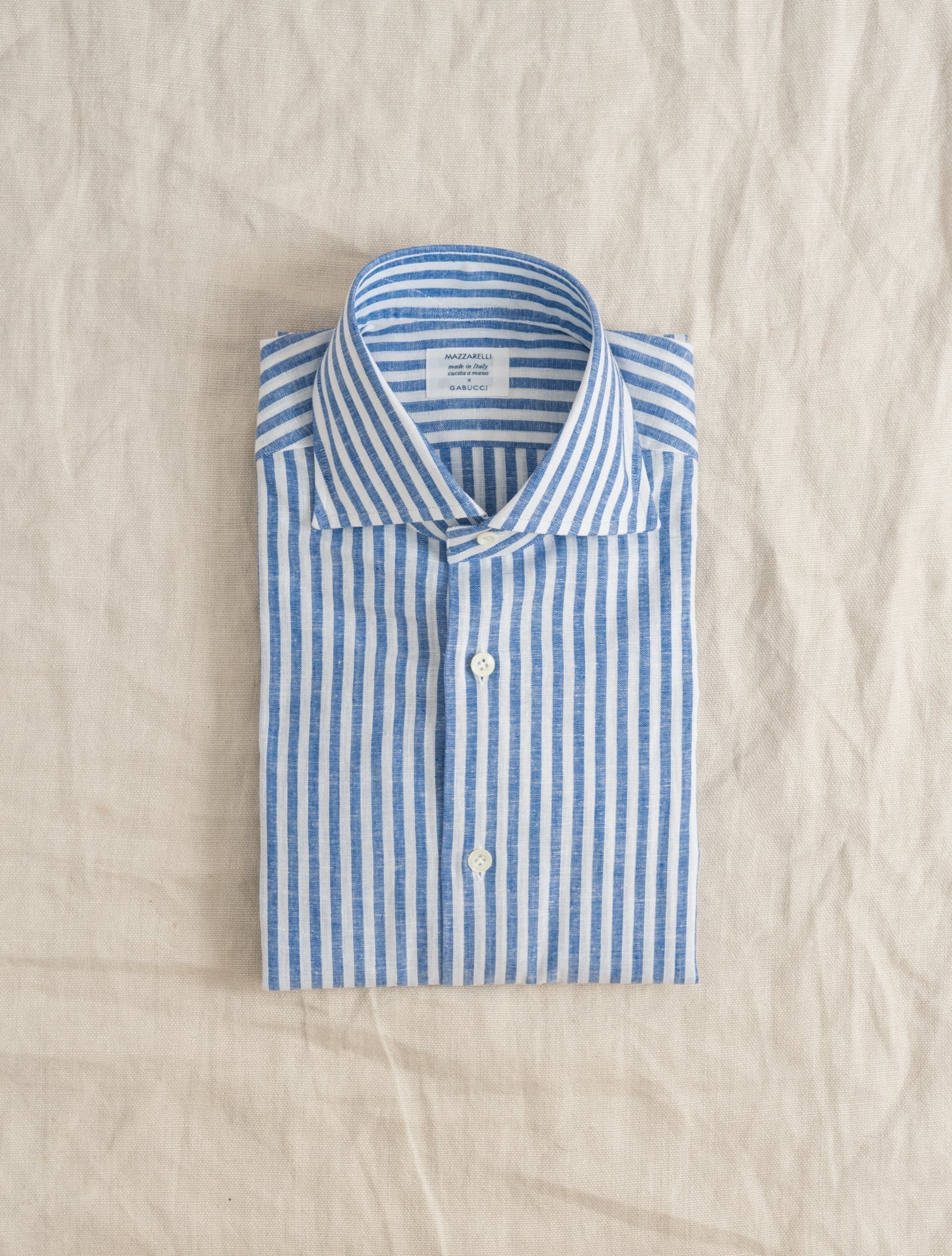 Bengal Cotton Linen Cut Away Shirt Blue Mazzarelli Shirts 38
