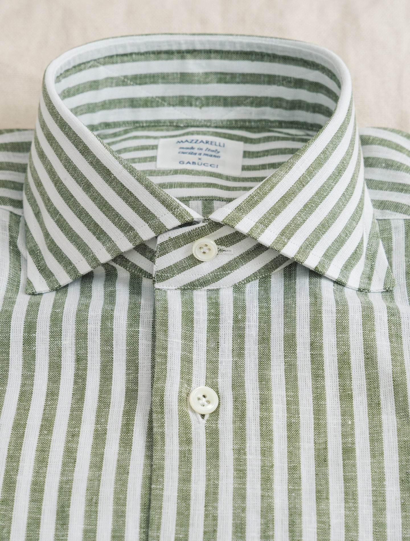 Bengal Cotton Linen Cut Away Shirt Green Mazzarelli Shirts 38