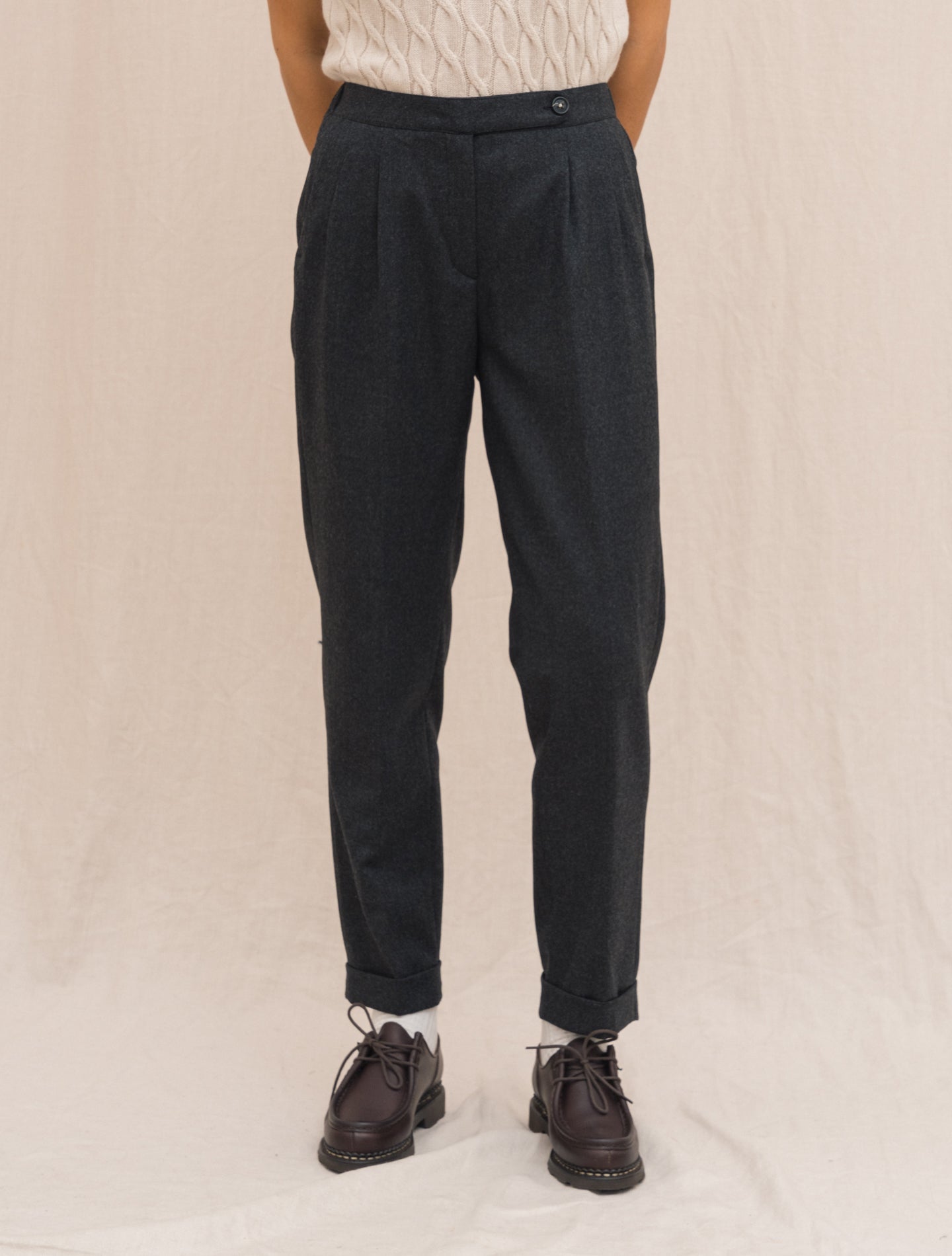 Boga Wool Cashmere Flannel Trousers Dark Grey Massimo Alba Trousers IT 40