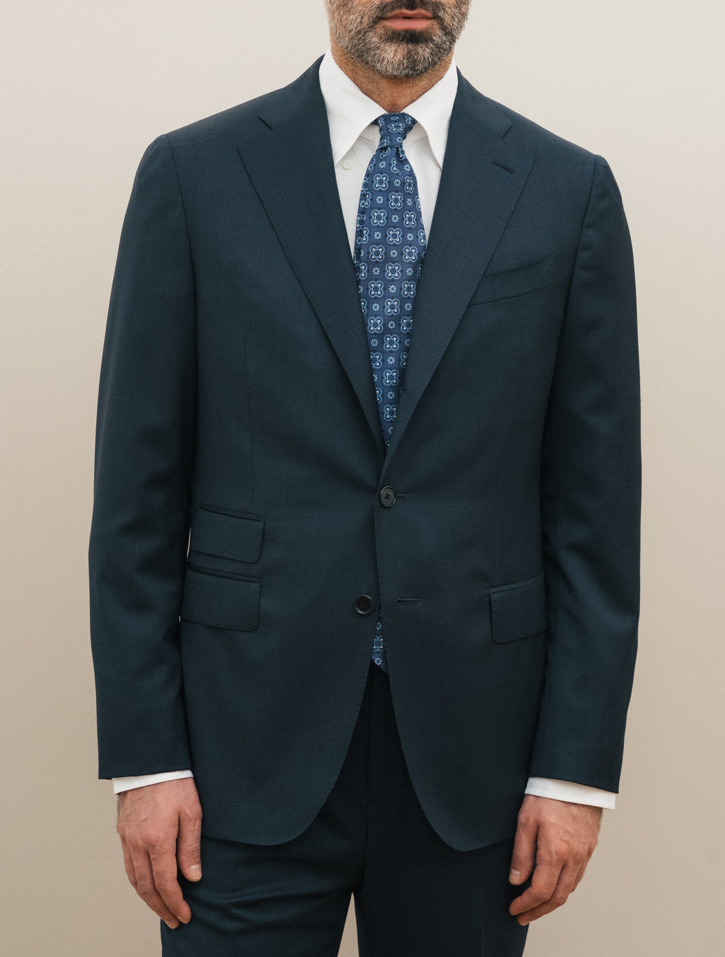 Boheme Single Breasted Glencheck Suit Navy Caruso Suits 48