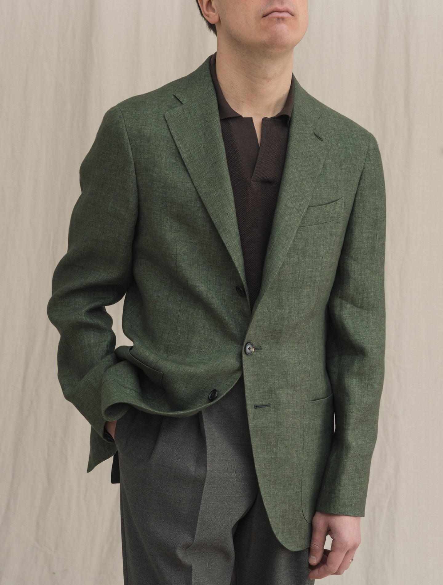 Boheme Single Breasted Linen Jacket Green Caruso Jackets 48