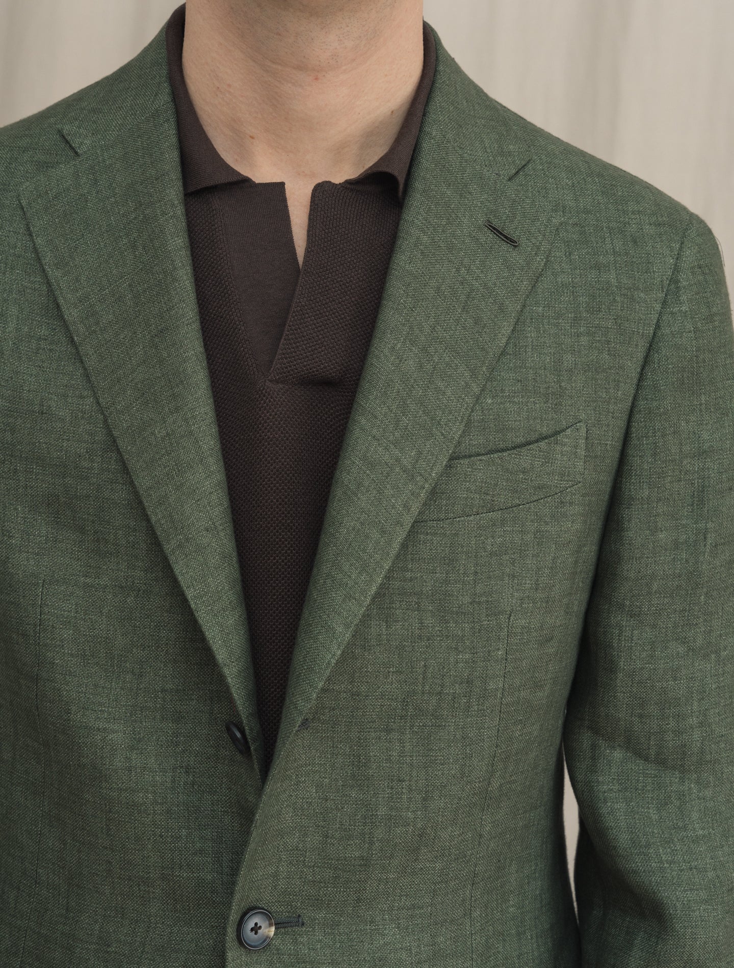 Boheme Single Breasted Linen Jacket Green Caruso Jackets 48
