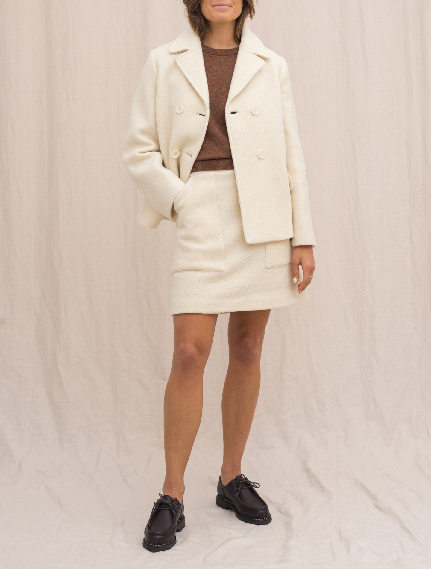 Boiled Wool Double Breasted Jacket Off White Aspesi Outerwear Gabucci