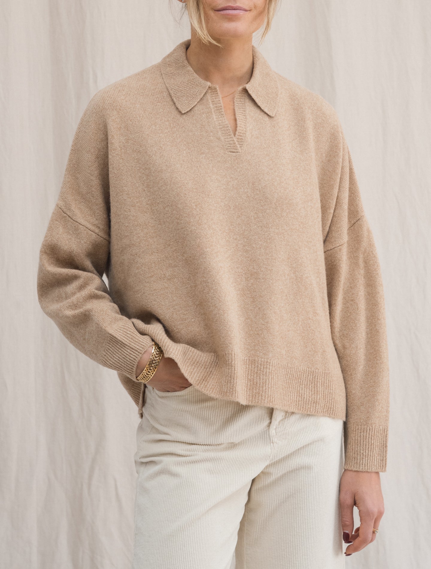 Boxy Knitted Polo Sweater Camel | Gabucci