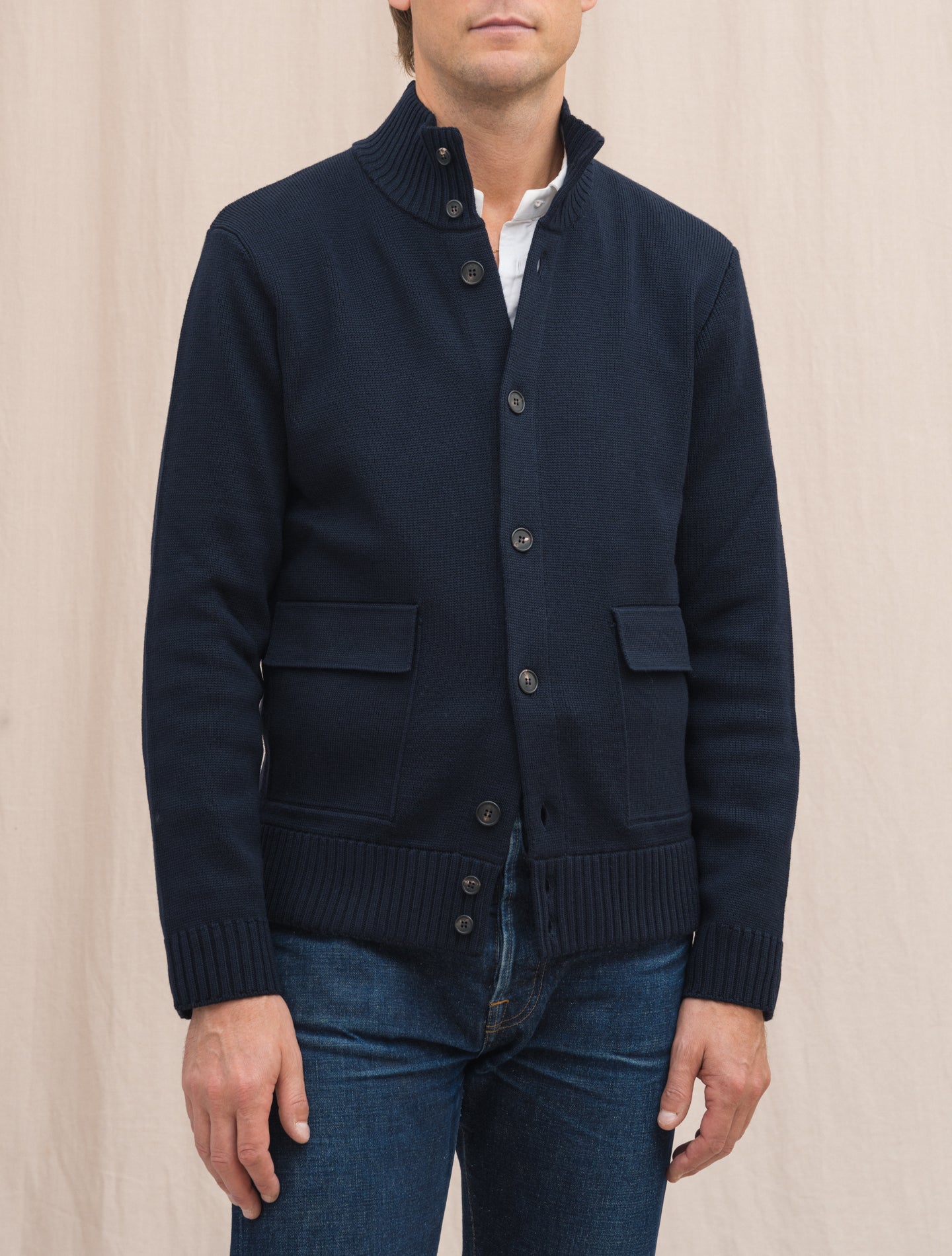 Brera Heavy Knitted Merino Wool Cardigan Navy Zanone Knitwear 48