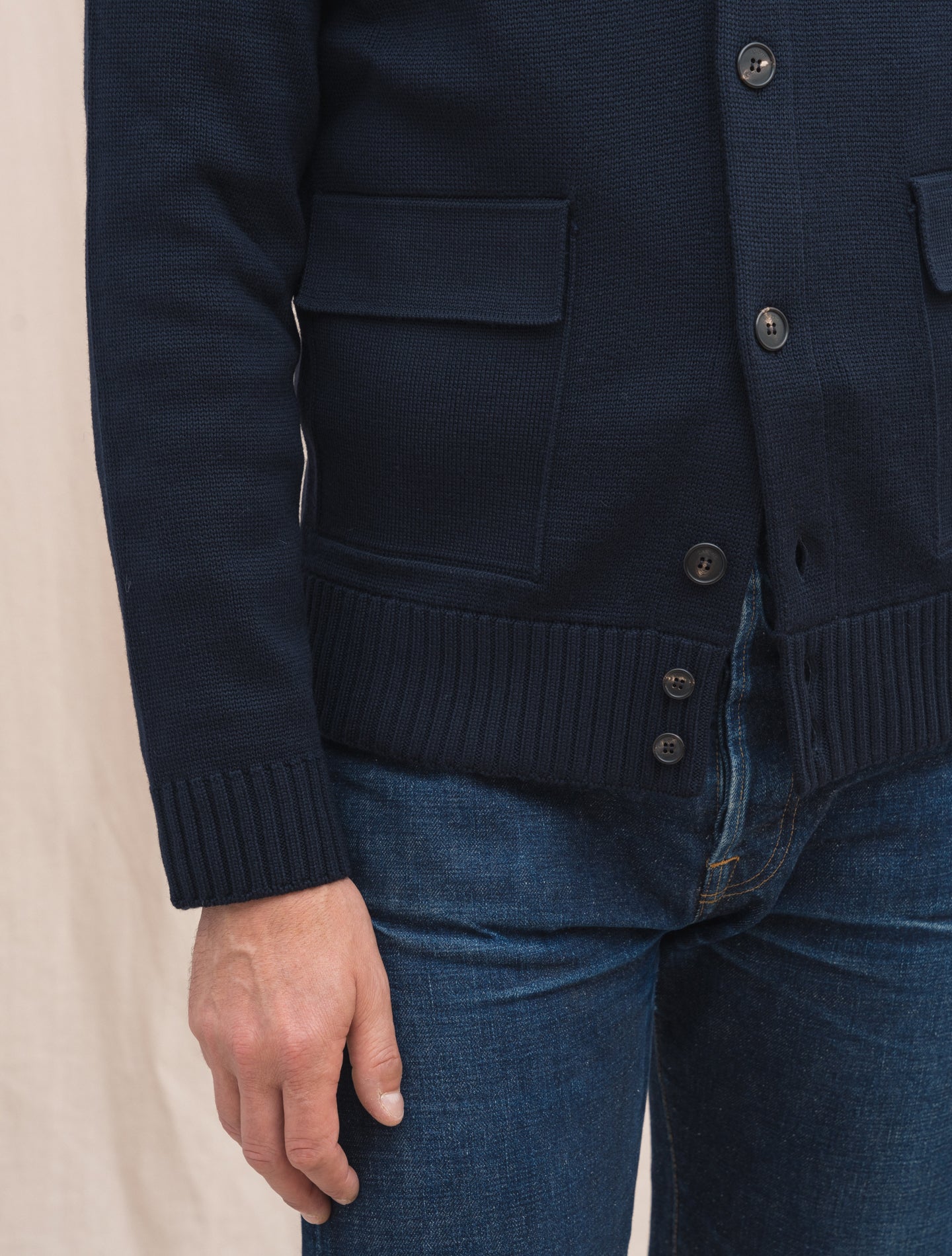 Brera Heavy Knitted Merino Wool Cardigan Navy Zanone Knitwear 48