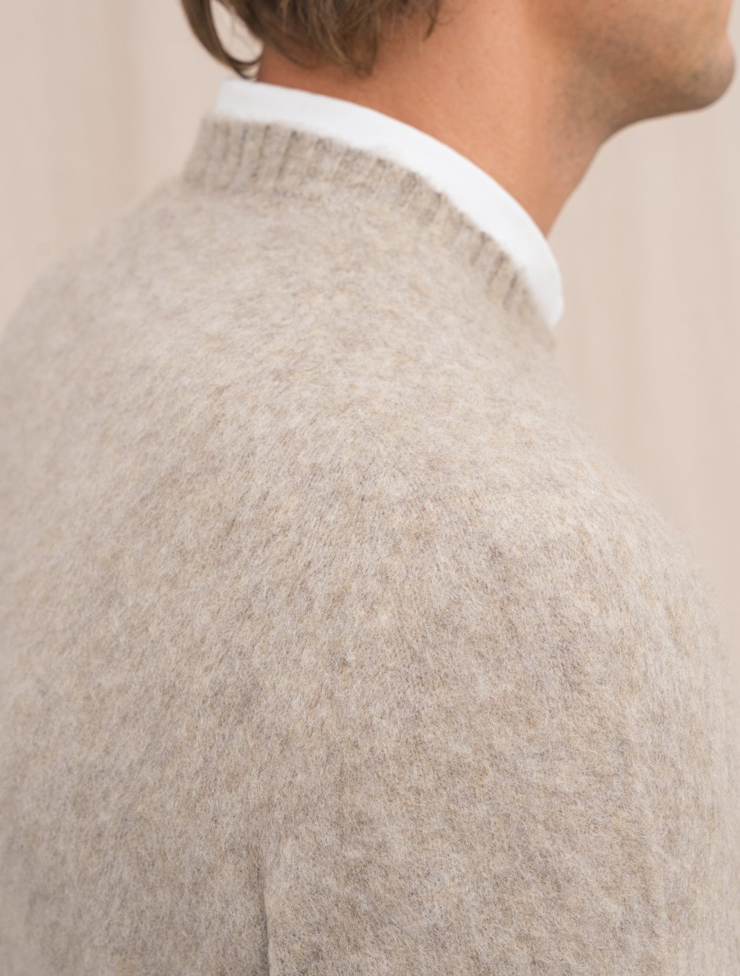 Brushed Cashmere Crewneck Beige Finamore Knitwear 48