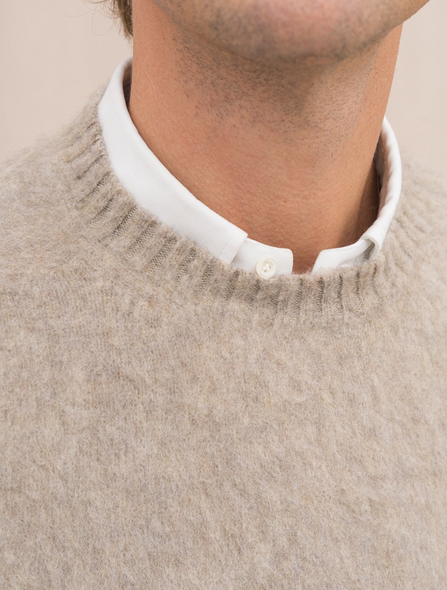 Brushed Cashmere Crewneck Beige Finamore Knitwear 48