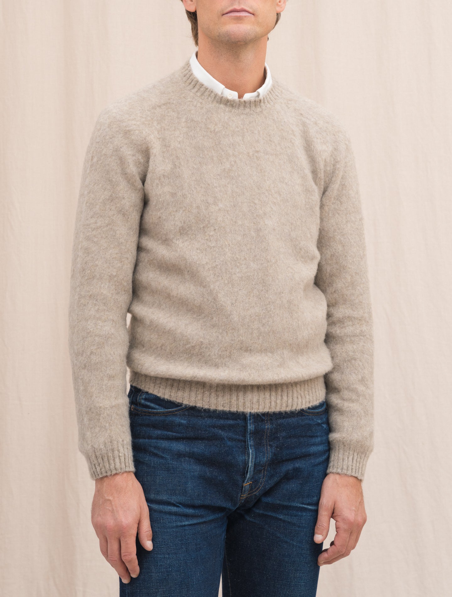 Brushed Cashmere Crewneck Beige Finamore Knitwear 48