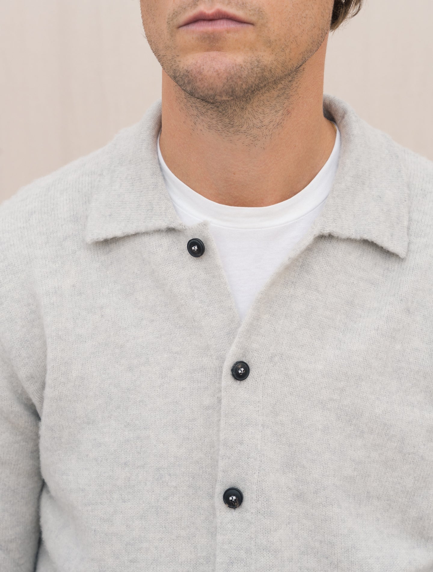 Brushed Wool Cardigan Greige Gabucci Knitwear 48