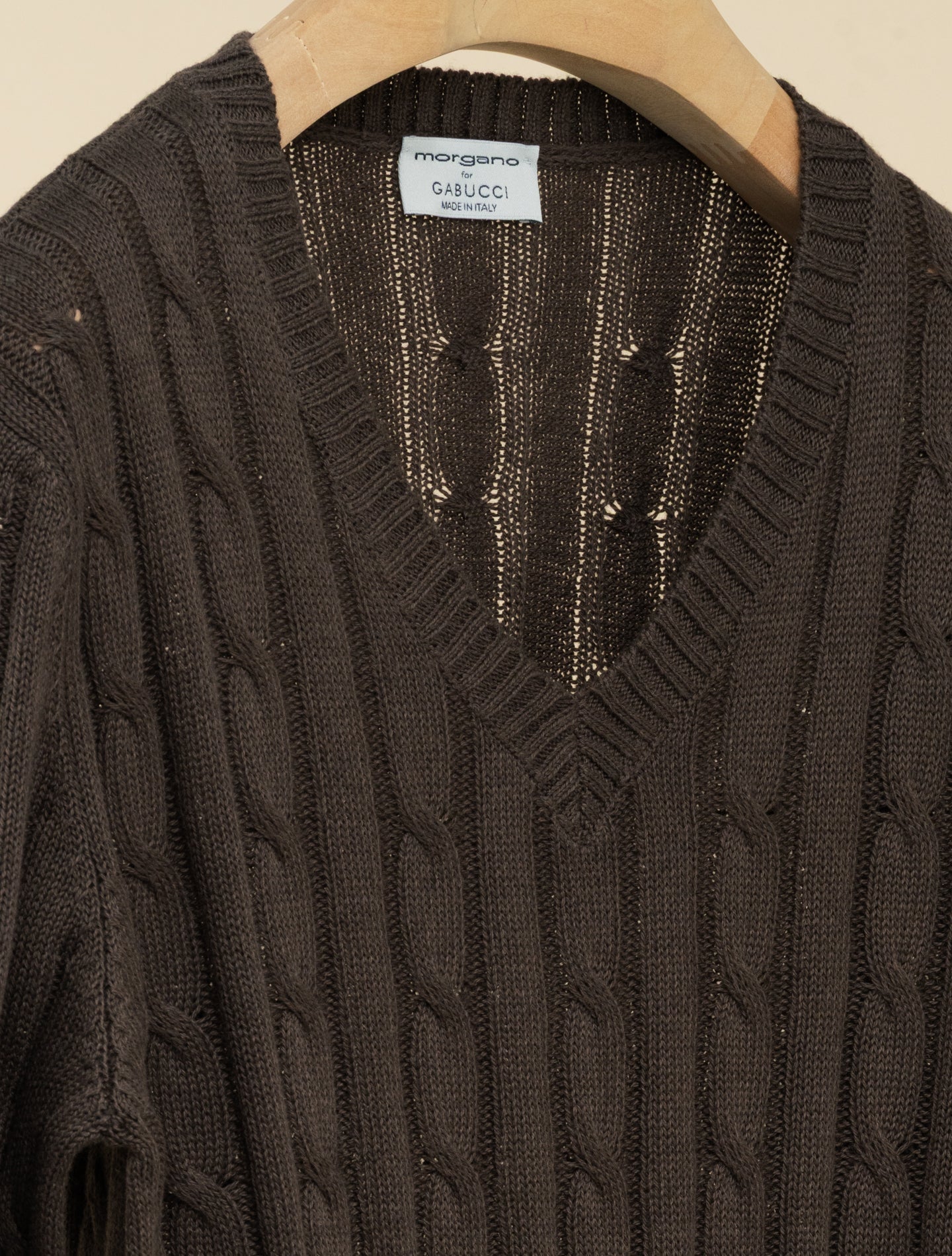 Cabel Knit V - Neck Cotton Cashmere Sweater Brown Morgano Knitwear IT 40