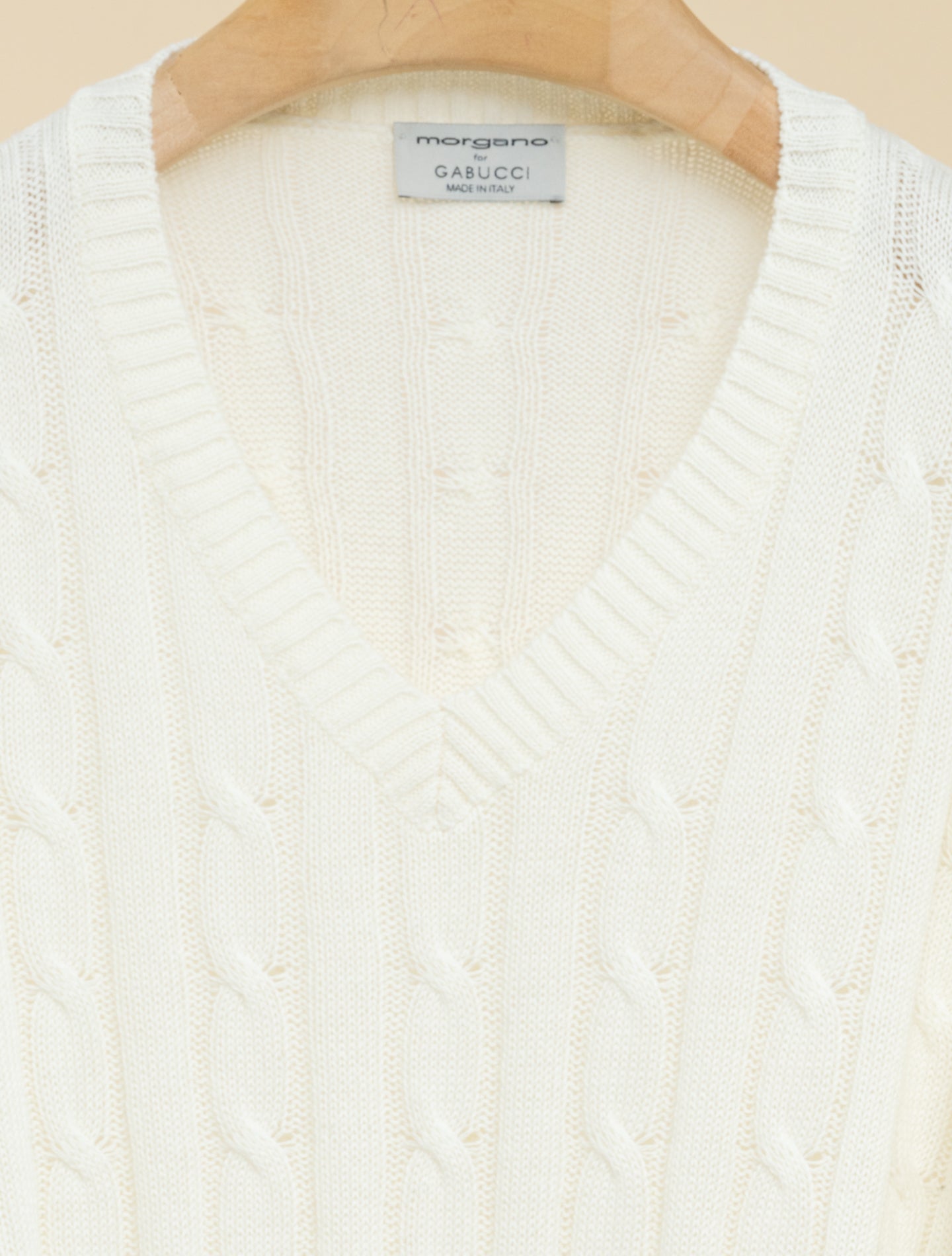 Cabel Knit V - Neck Cotton Cashmere Sweater Off White Morgano Knitwear IT 40