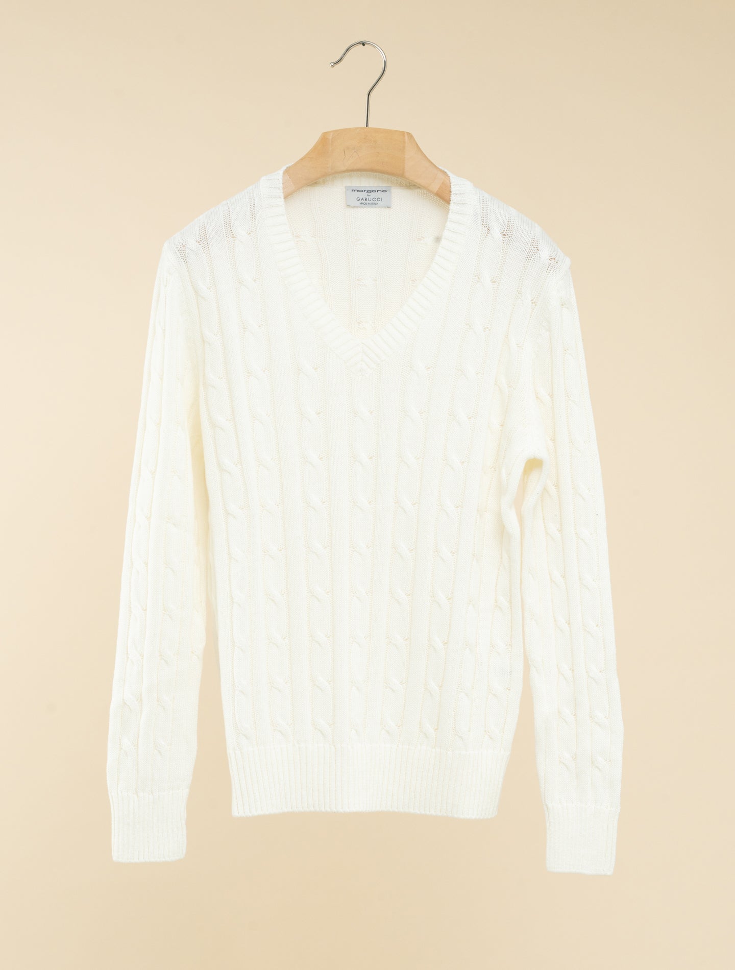 Cabel Knit V - Neck Cotton Cashmere Sweater Off White Morgano Knitwear IT 40
