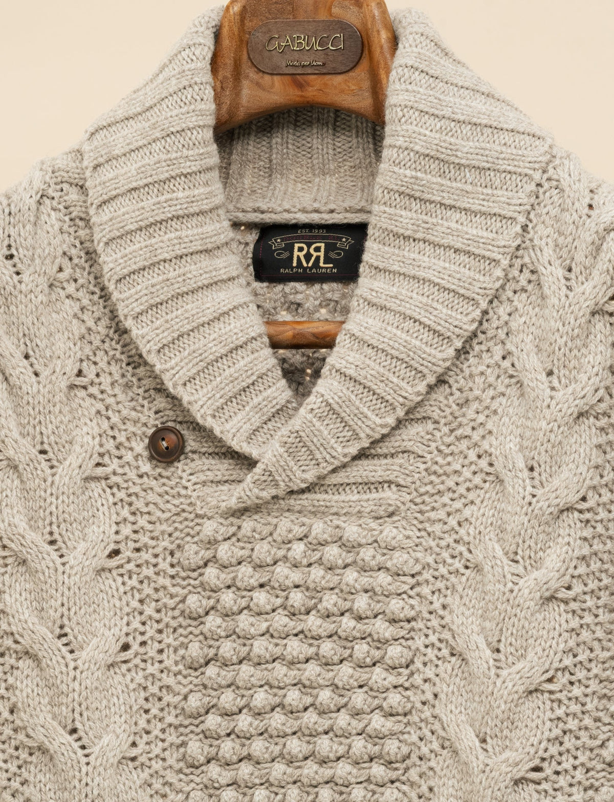 Cable-Knit Wool Shawl Jumper Cream Marl RRL Knitwear M