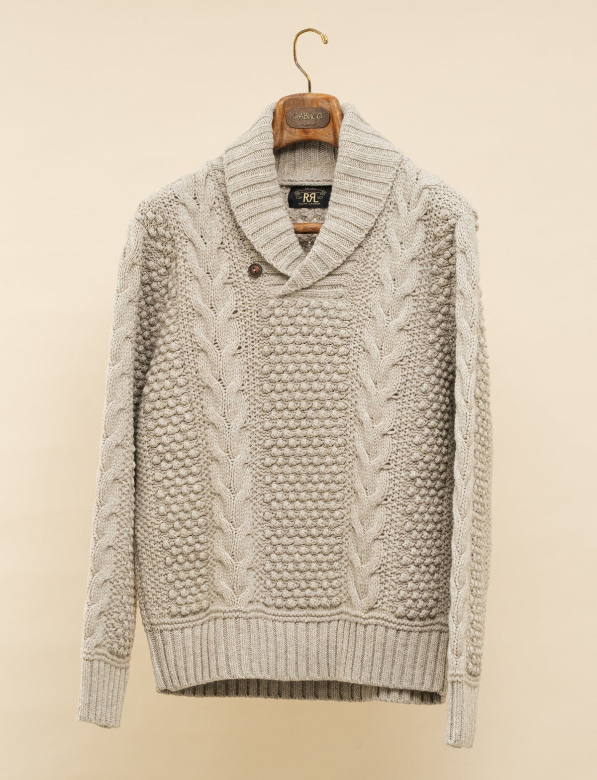 Cable-Knit Wool Shawl Jumper Cream Marl RRL Knitwear M