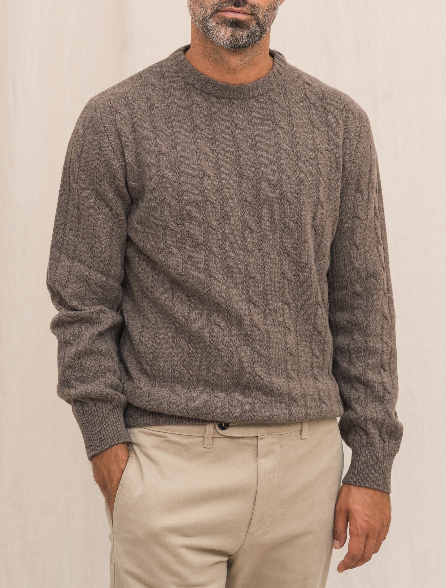 Cable Knitted Wool Cashmere Crewneck Cacao Morgano Knitwear Gabucci