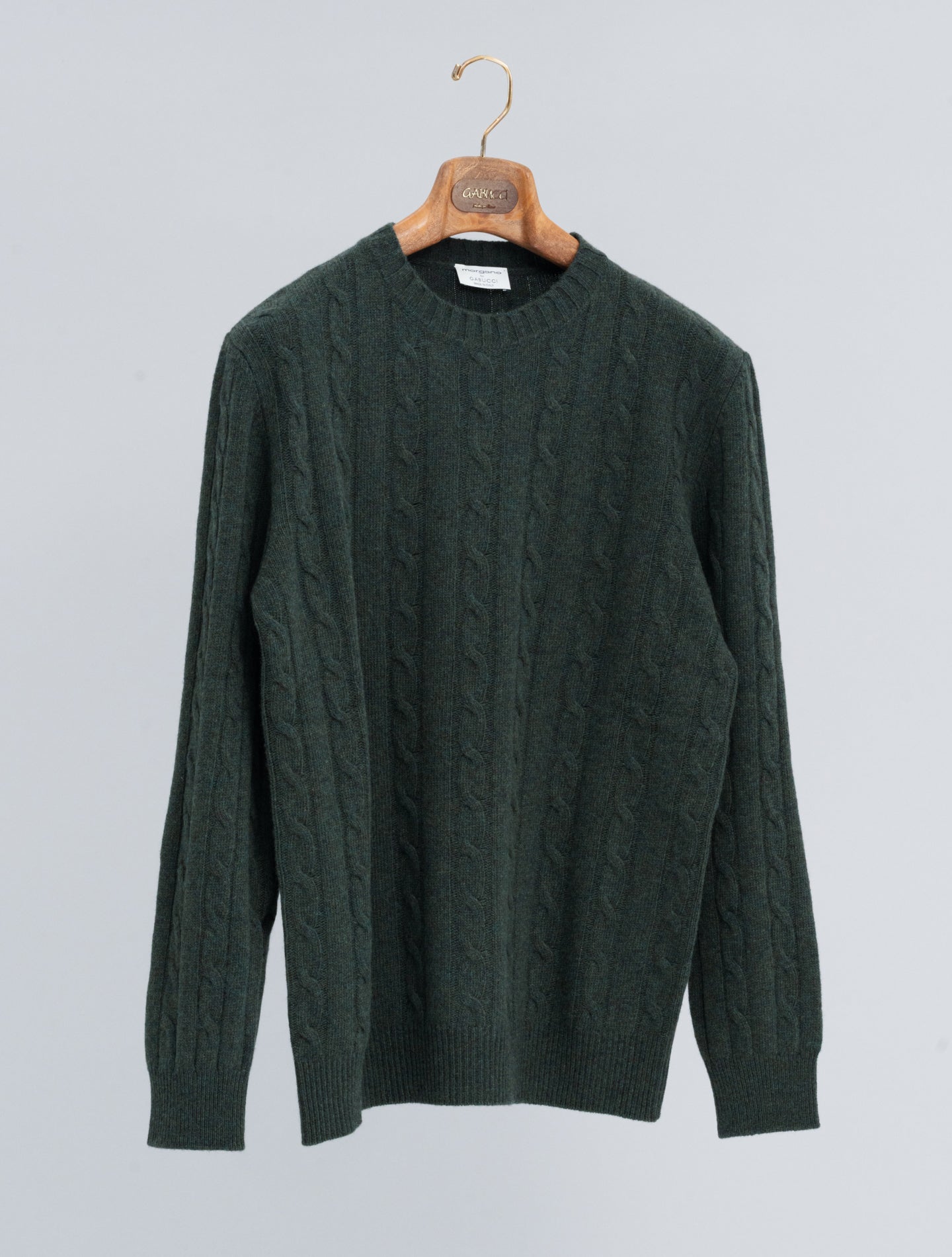 Cable Knitted Wool Cashmere Crewneck Dark Green Morgano Knitwear 48