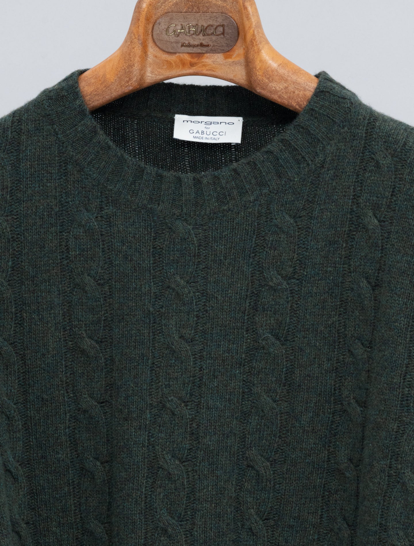 Cable Knitted Wool Cashmere Crewneck Dark Green Morgano Knitwear 48