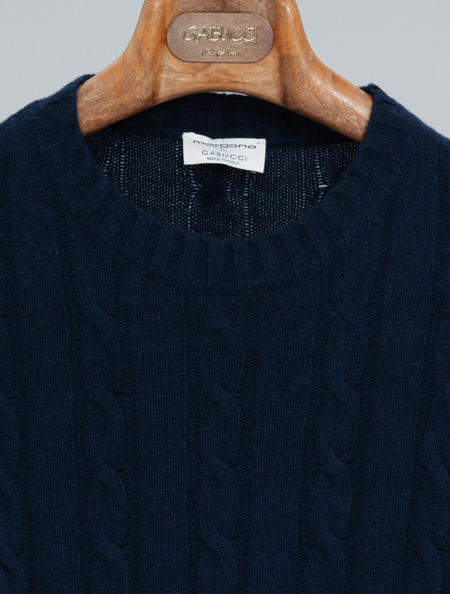 Cable Knitted Wool Cashmere Crewneck Deep Navy Morgano Knitwear 48