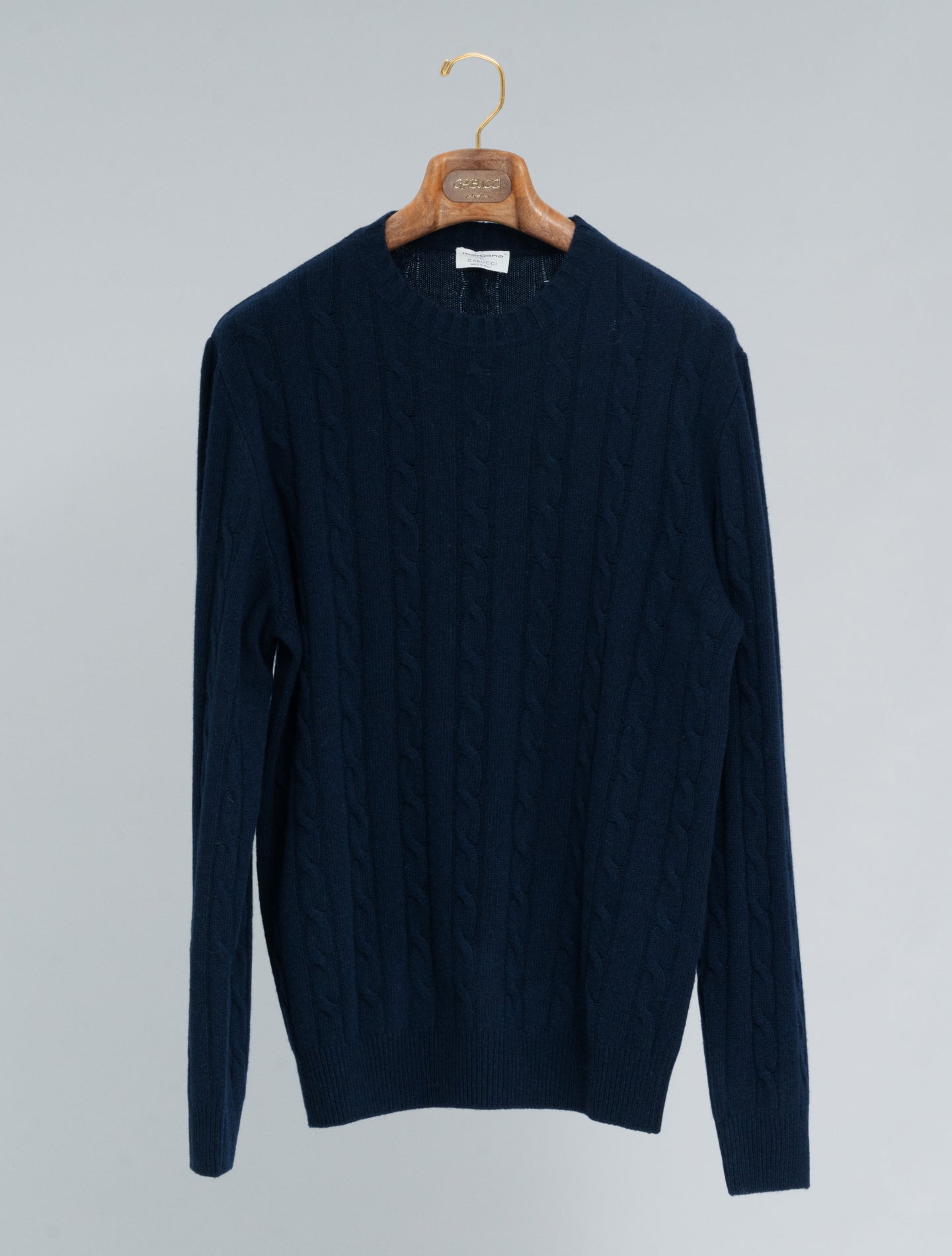 Cable Knitted Wool Cashmere Crewneck Deep Navy Morgano Knitwear 48