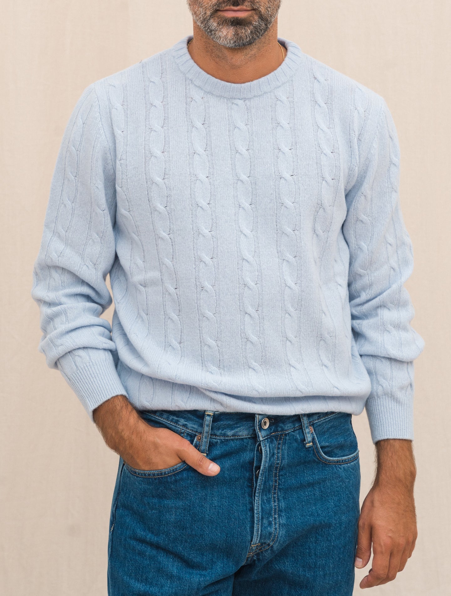 Cable Knitted Wool Cashmere Crewneck Light Blue Morgano Knitwear Gabucci