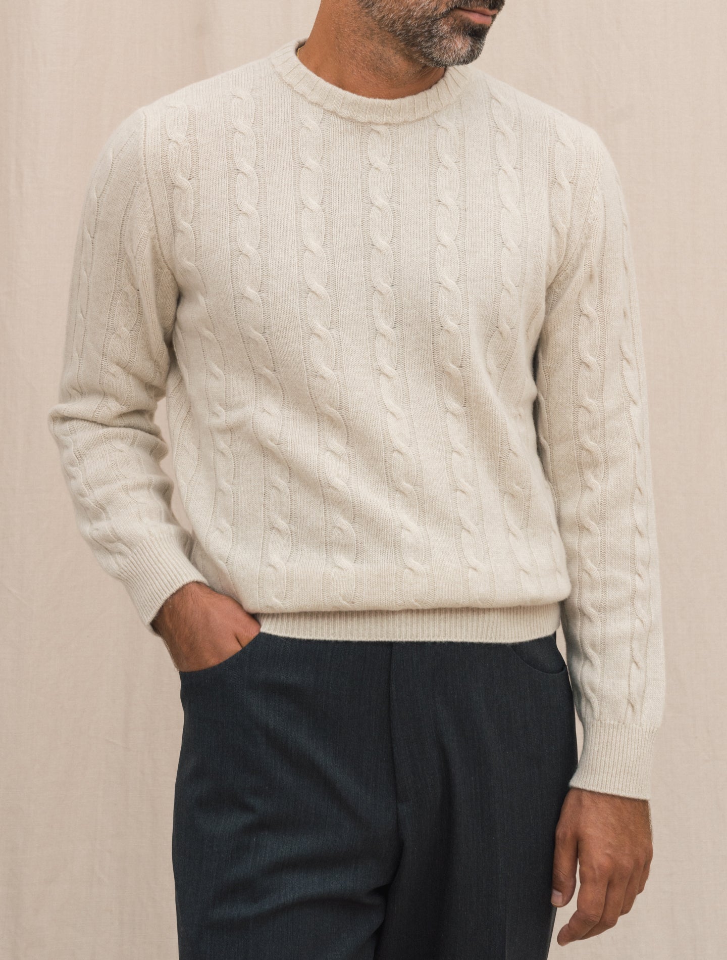 Cable Knitted Wool Cashmere Crewneck Pergament Beige Morgano Knitwear Gabucci