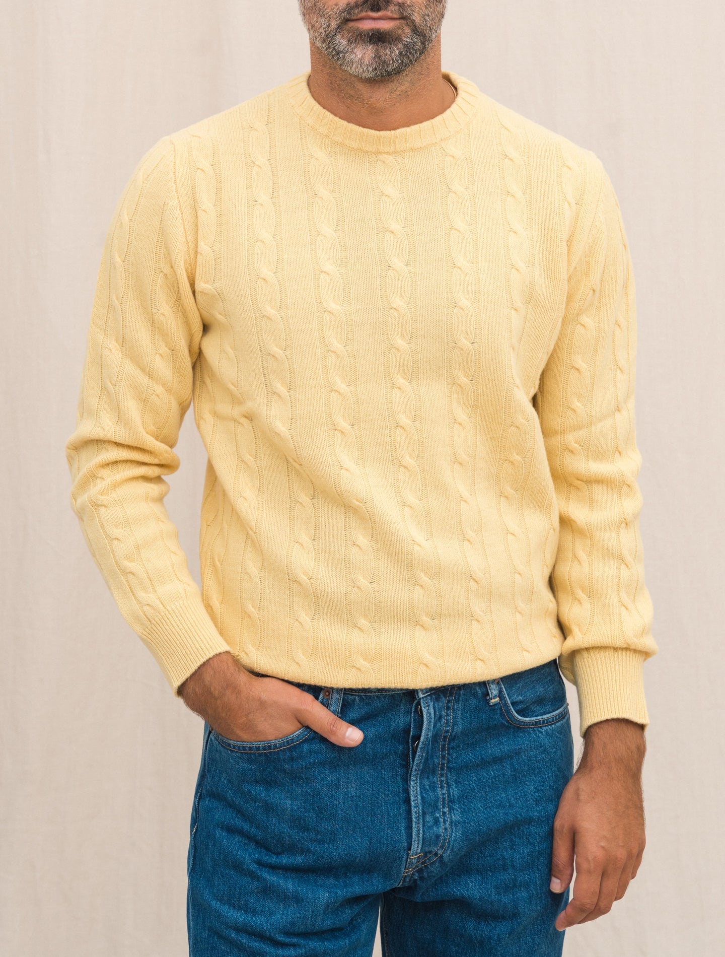 Cable Knitted Wool Cashmere Crewneck Yellow Morgano Knitwear Gabucci