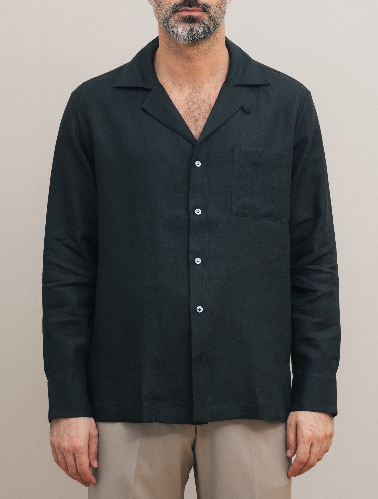 Camp Collar Linen Shirt Black Lardini Shirts 38