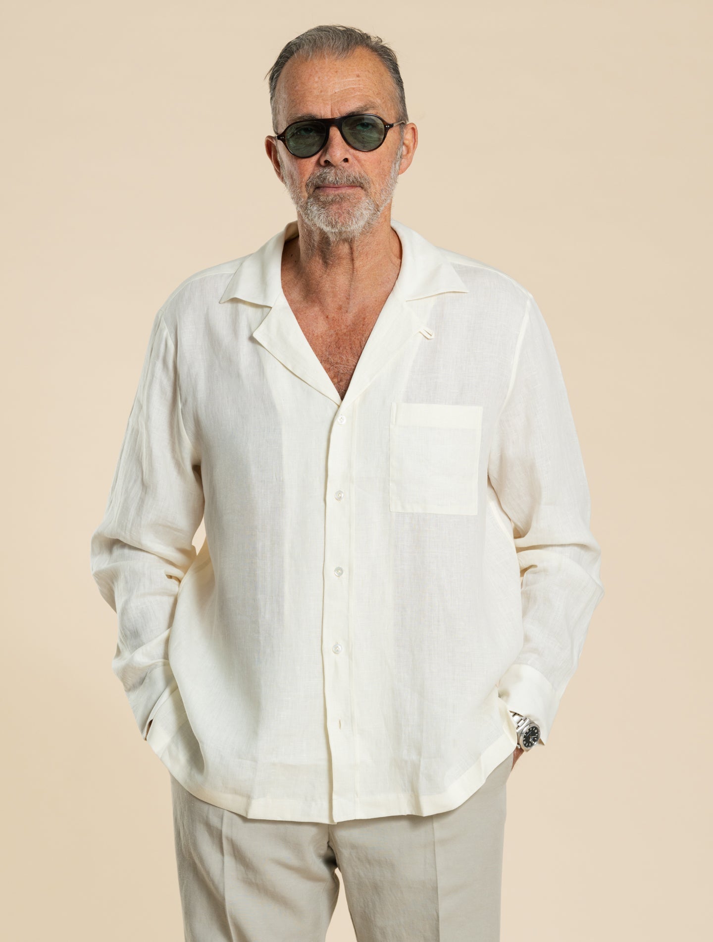 Camp Collar Linen Shirt Off White Lardini Shirts 39