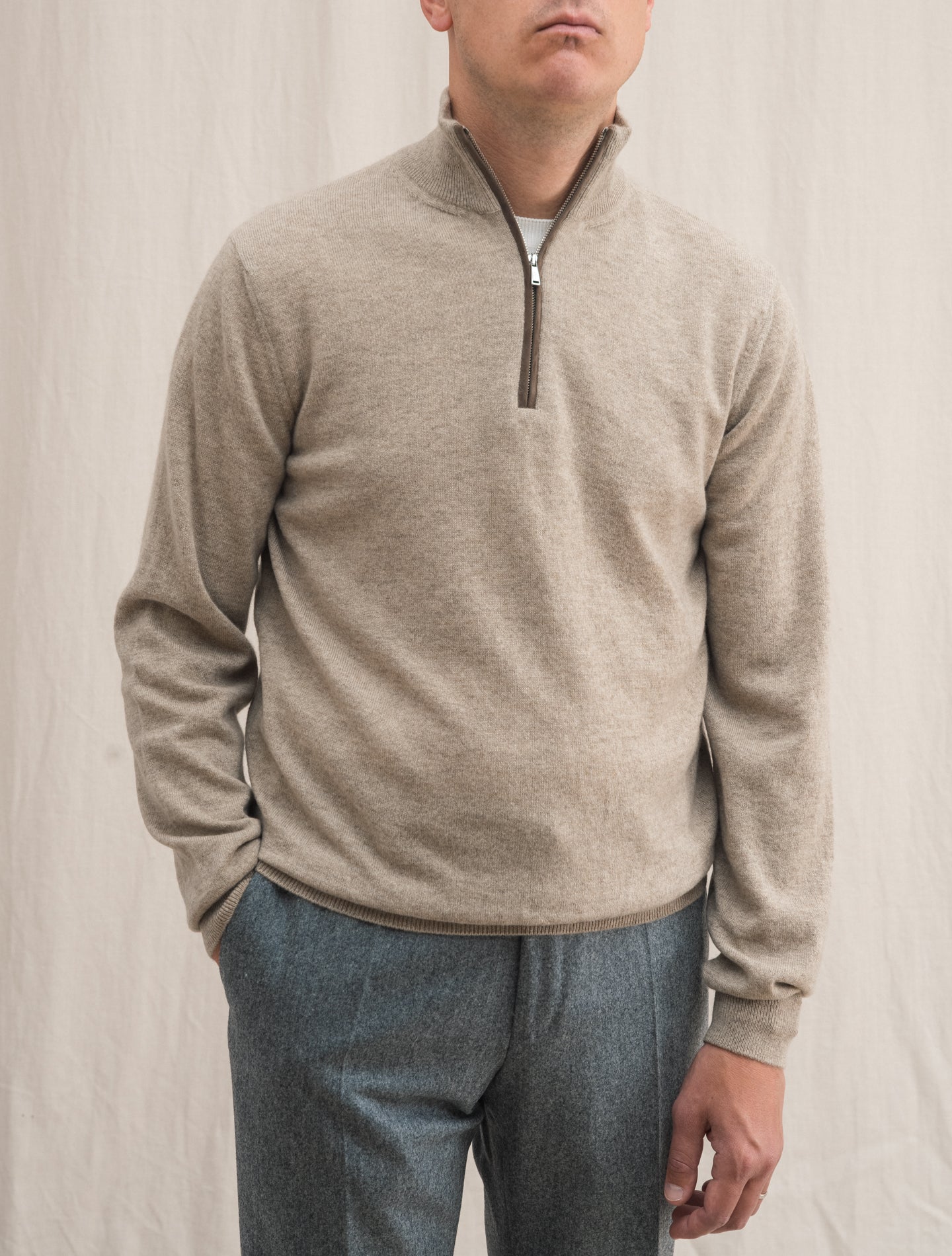 Cashmere 1/4 Zip Knitted Sweater Beige | Gabucci