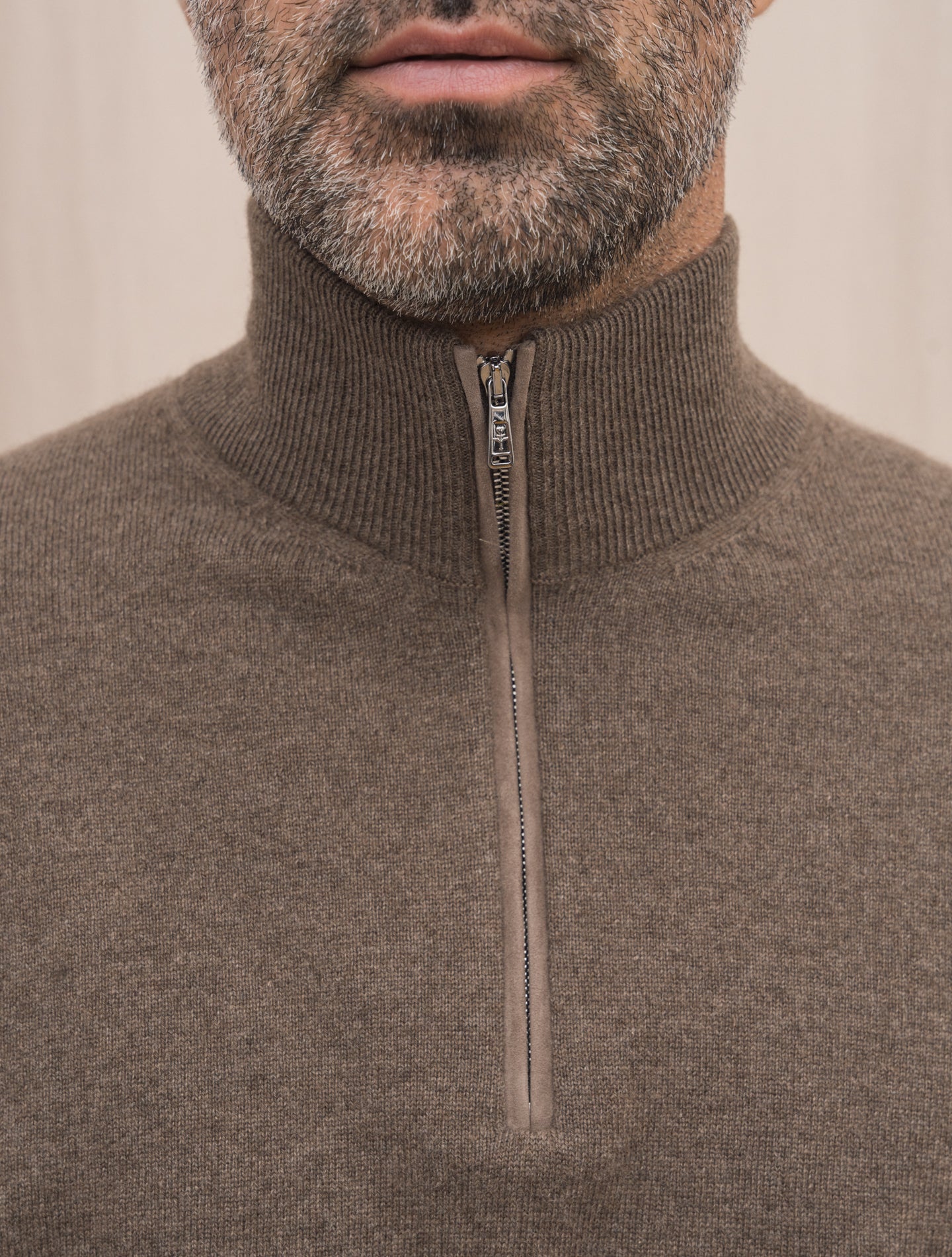 Cashmere 1/4 Zip Knitted Sweater Brown Fioroni Knitwear Gabucci