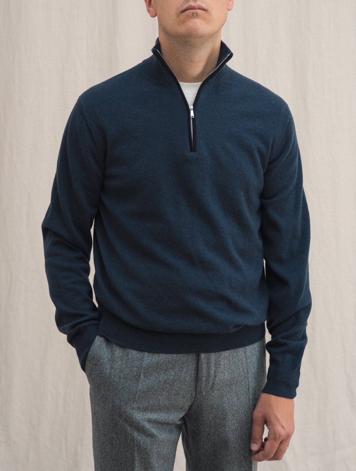 Cashmere 1/4 Zip Knitted Sweater Navy | Gabucci